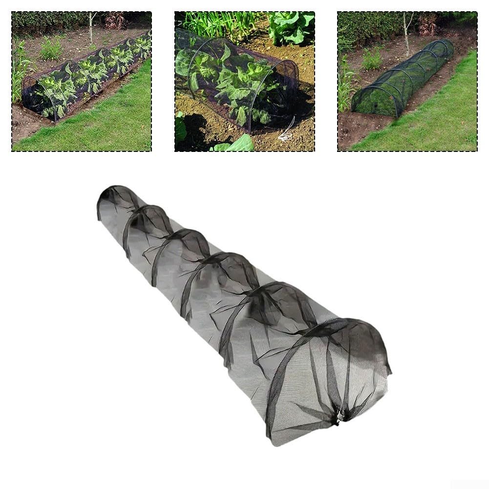Tunnel de plantation en maille noire agricole 300 x 45 x 45 cm avec housse en plastique pour protection de jardin potager mini tunnel avec tiges de support en métal