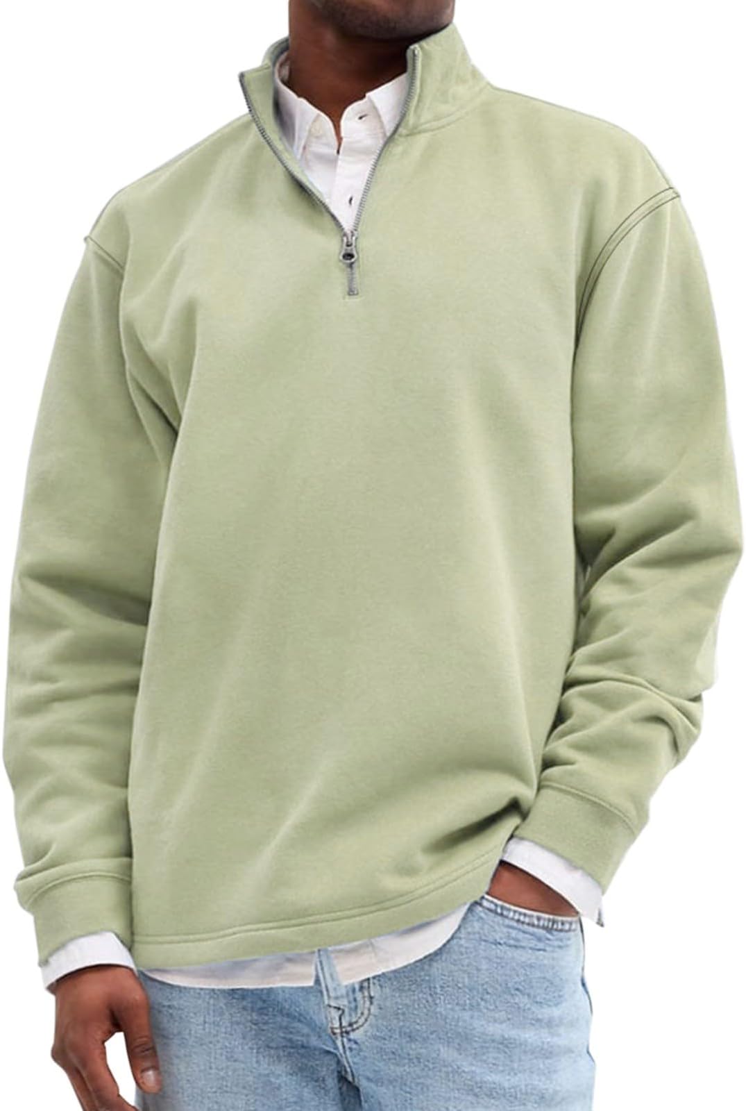 Collared Sweatshirts for Men Classic Plain Quarter Zip Pullover Long Sleeve Outdoor Casual Trendy V Neck Spring Tops