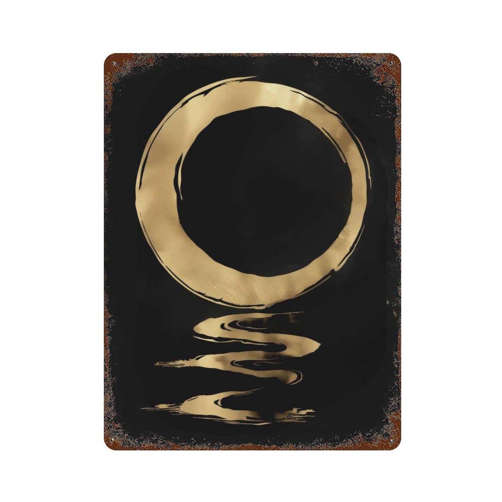 Enso Circle Calligraphy 15.7"x11.8" Vintage Metal Tin Sign, Novelty Wall Decor for Basement, Hobby Room And Garage Decor