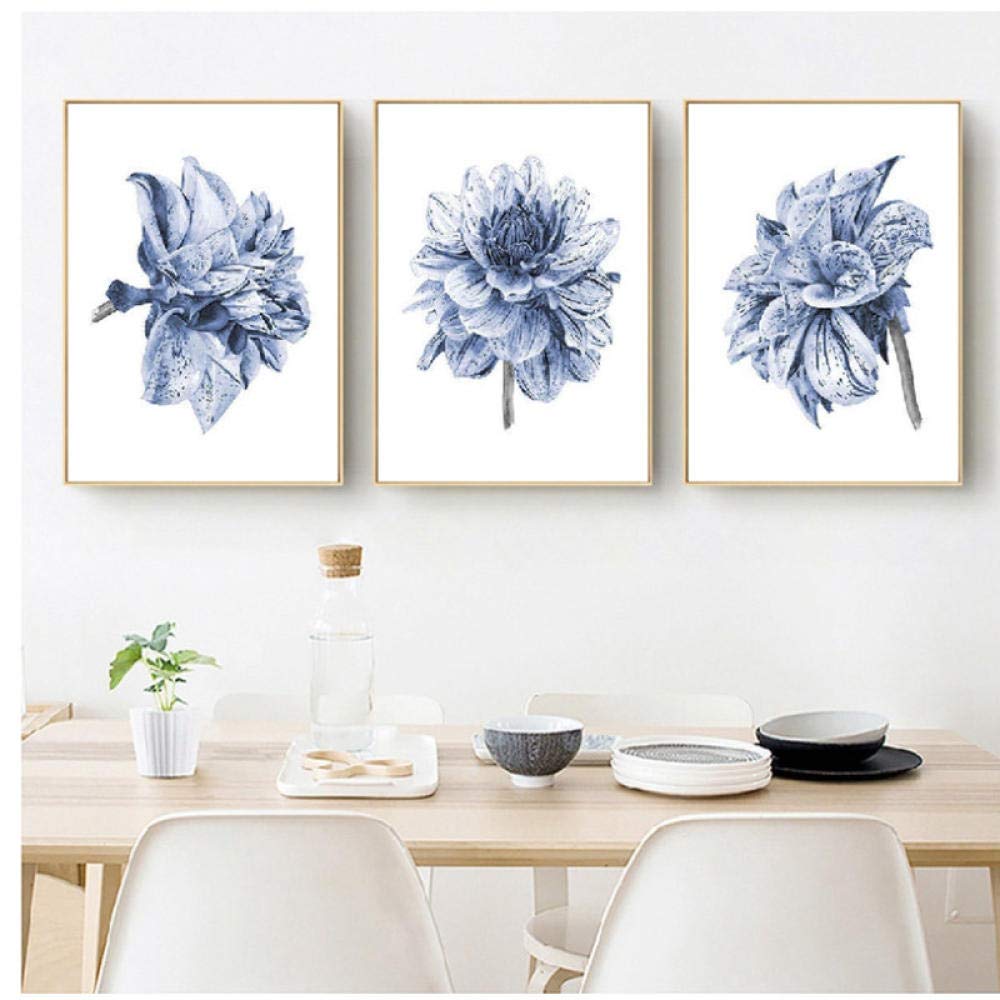 Watercolor Painting Farmhouse Bedroom Wall Decor Flower Canvas Art Posters and Prints Navy Blue Wall Art Pictures 50x70x3Pcscm No Frame