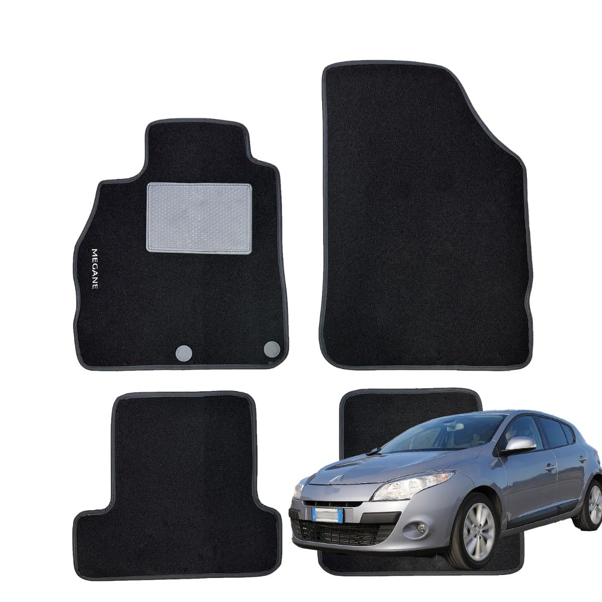 SERIE 4 TAPPETI - TAPPETINI IN MOQUETTE NERI PER MEGANE III BERLINA 2008 AL 2016