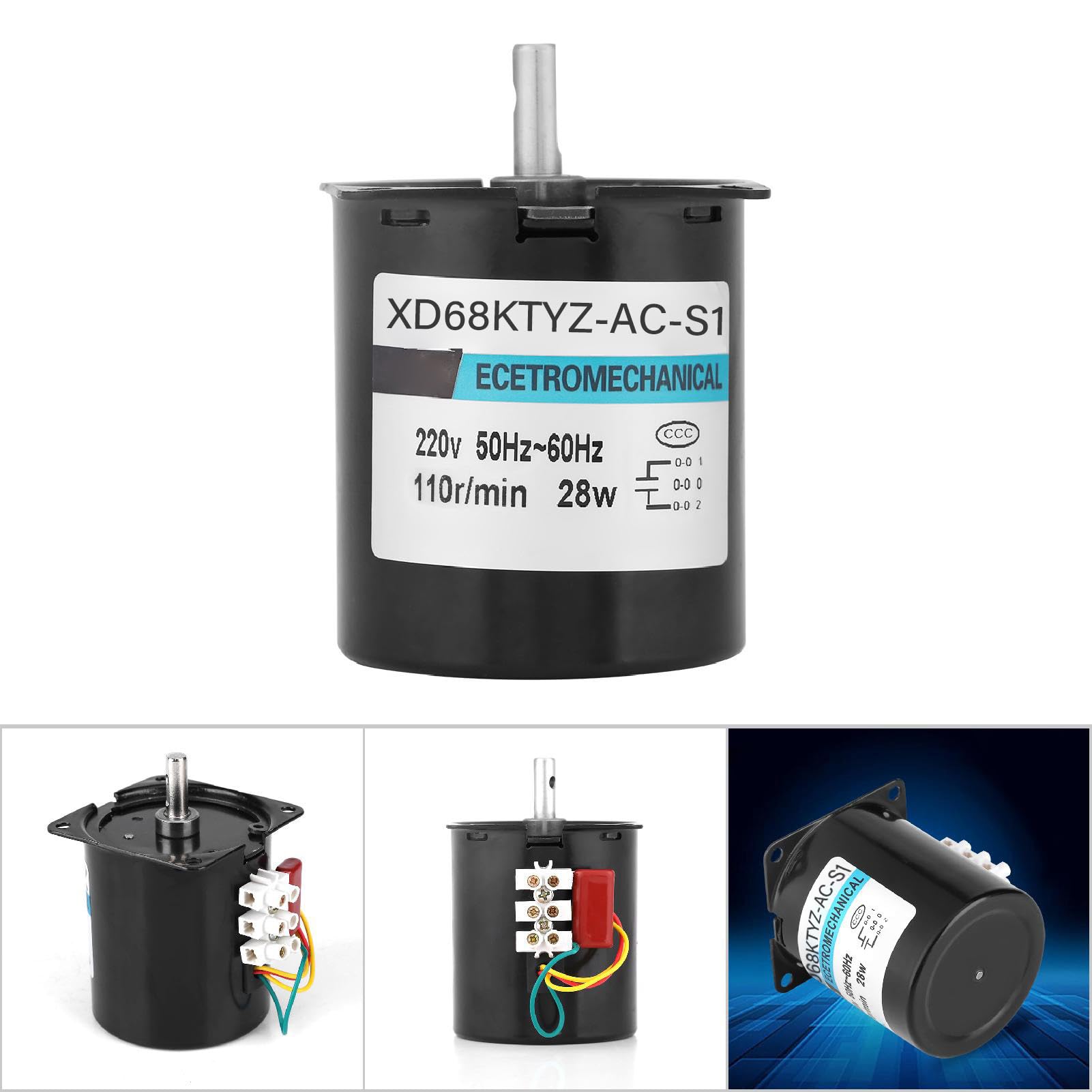 Moteur Electrique Synchrone à Engrenages Moteur à Aimant Permanent CW/CCW 68KTYZ AC 220V pour Générateur DIY (110RPM)