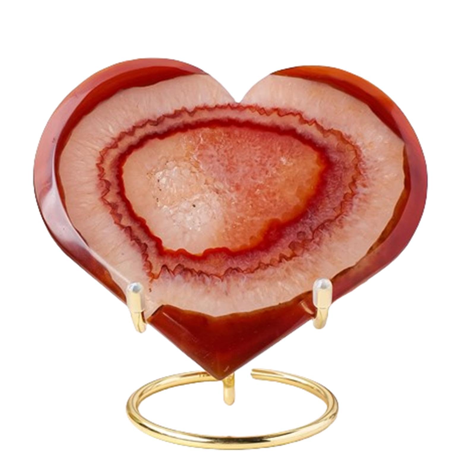 BJXKHFPIV Red Agate Slice Geode Heart Shape Quartz Rock Gemstone with Stand Crystal Druzy Home Decor Precious Gifts,400-500g
