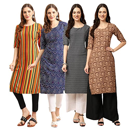 Image of Pinkmint Women's Crepe Digital Print Straight Kurta [Pack of 4]