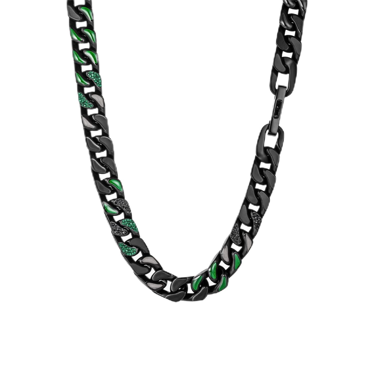 Hombres Cool Gargantillas Collar Coppper Cadena Hip Hop Big Joyería Verde y Negra Estilo Vintage