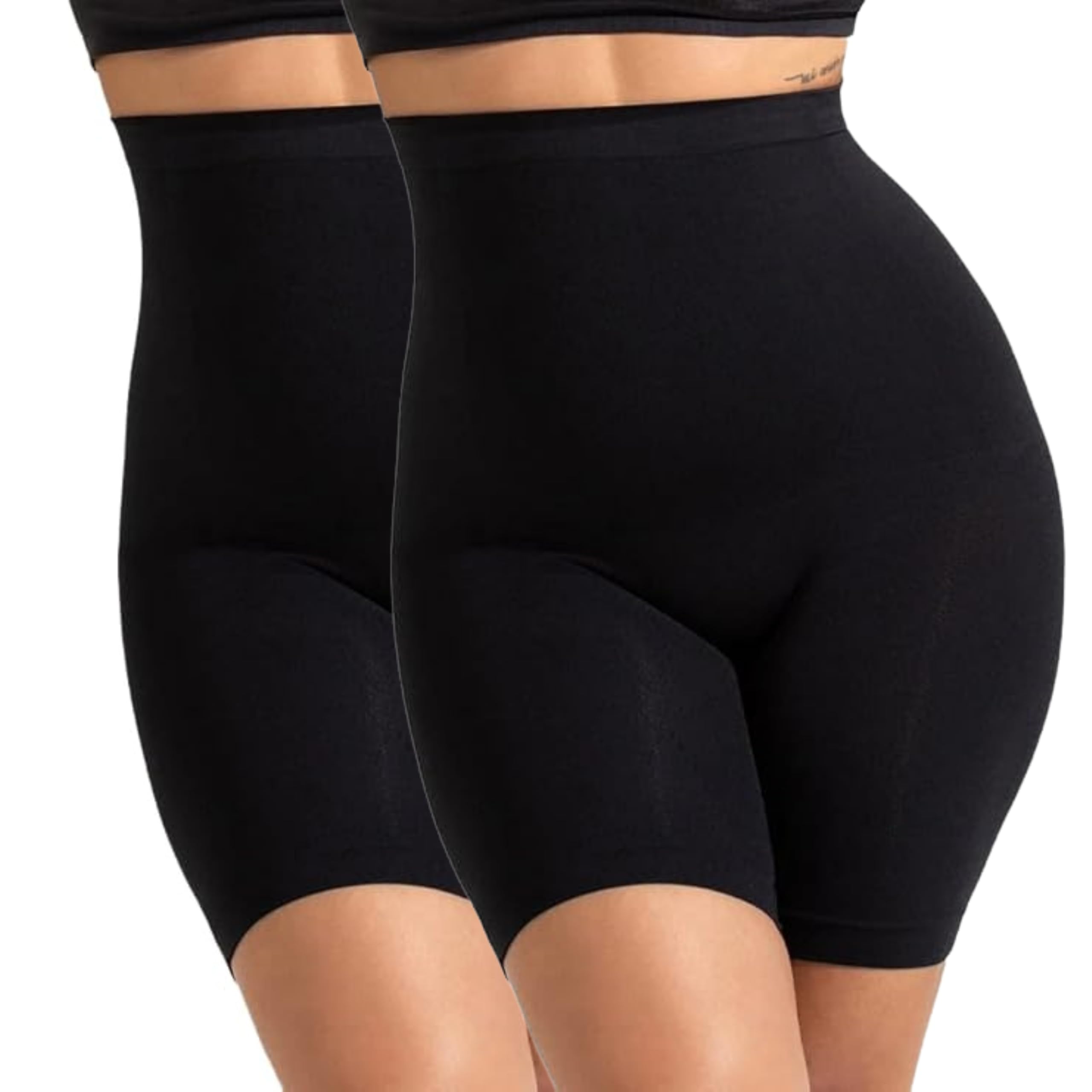 High Waist Tummy Control Shapewear Shorts | Body Shaper for Women | Tummy Tucker| Seamless Body Shaper | Shorts Under Dress | Comfortable | Breathable | Free Size 35 to 75 KG (Black-Black)
