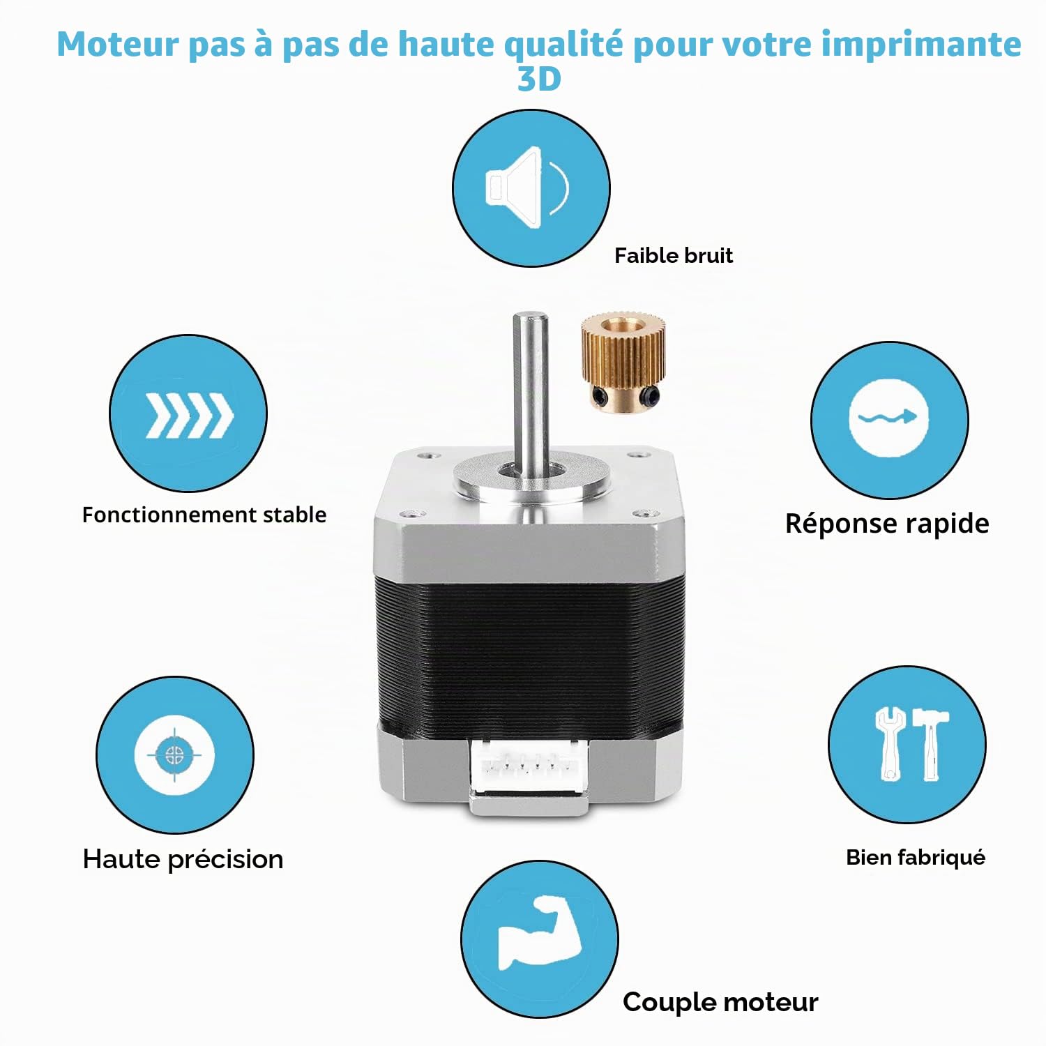 Creality Moteur pas à pas officiel 42-40 avec engrenage extrudeur, 2 phases 1 A 1,8 degrés 0,4 N.M pour imprimante 3D extrudeuse, compatible avec l'axe E d'Ender 3/Ender 3 V2/Ender 3 Pro/Ender 5/CR-10