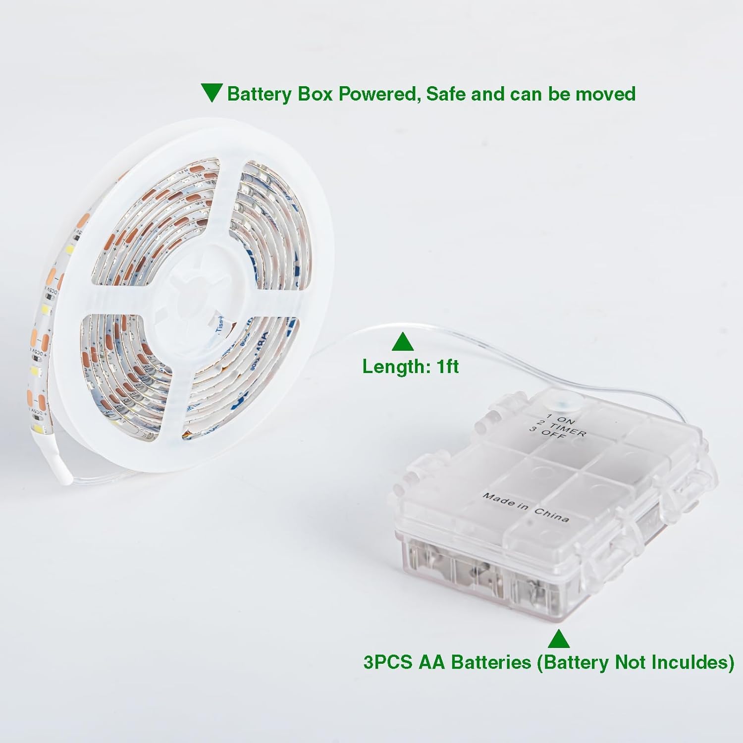 Tira de luces LED alimentadas por pilas, blanco cálido, con control remoto, 13 pies, 240 LED regulables, temporizador, cortable, adecuado para baño, pecera, matrimonio, cocina, resistente al