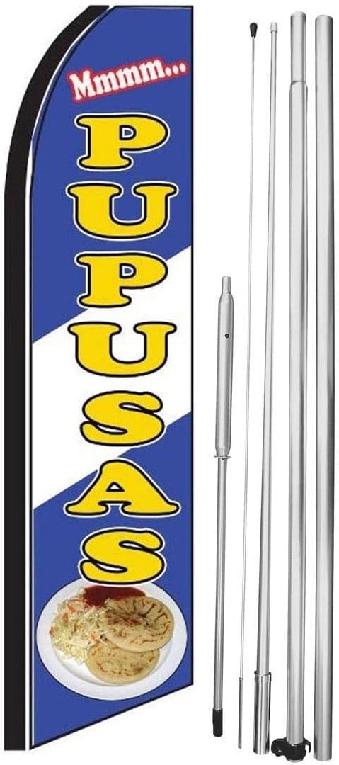 Pupusas Feather Flag | 3ft W x 11.5ft H | Durable Super-Knit Polyester | Outdoor Advertising Banner Flag for Promotions