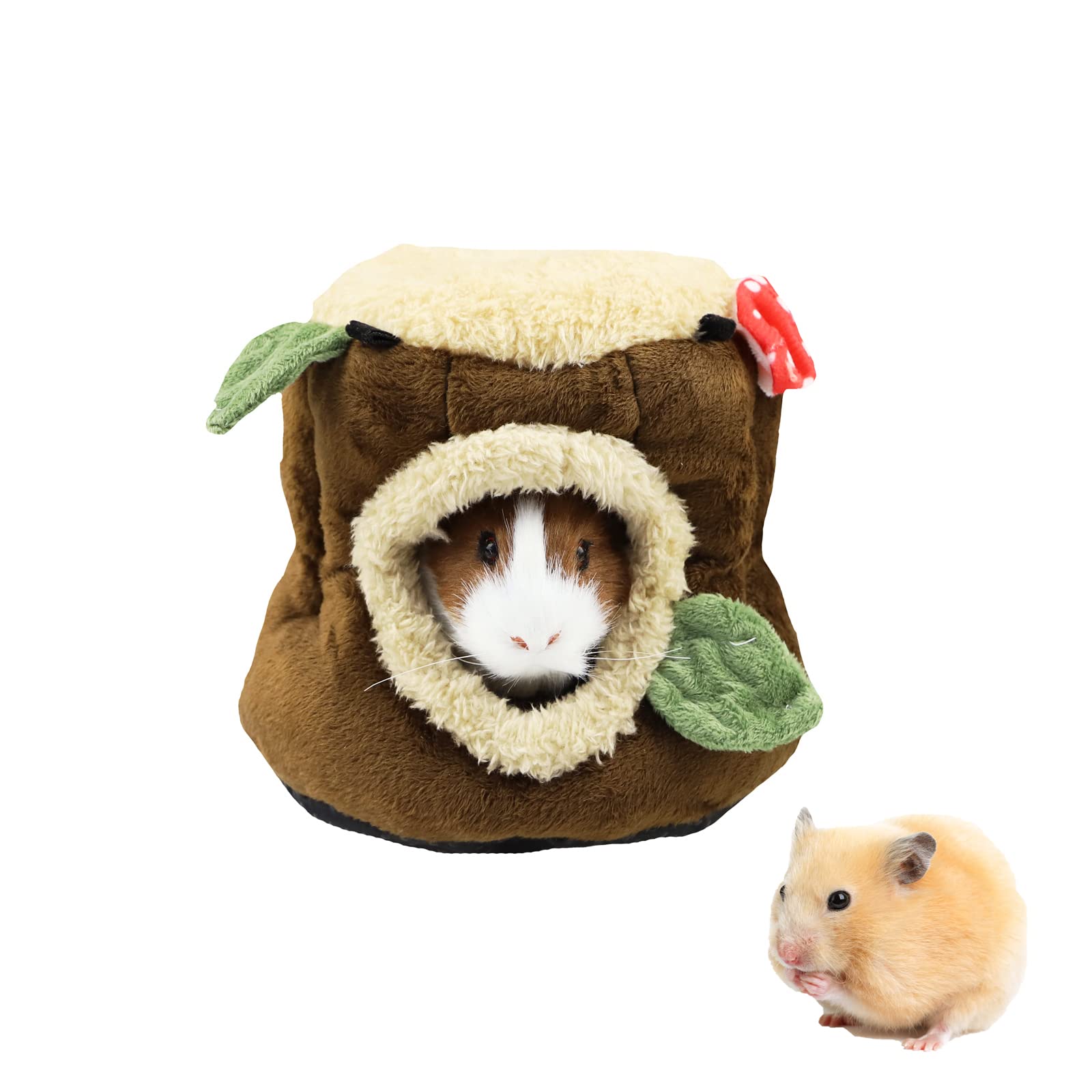 Guinea Pig Bed, Warm Small Animal Pet Hideout House Cave Soft Tree Stump Shape Hamster Hanging Hammock, Cozy Chinchilla Hedgehog Habitat House Cage Accessories for Hamsters Rabbits Bunny