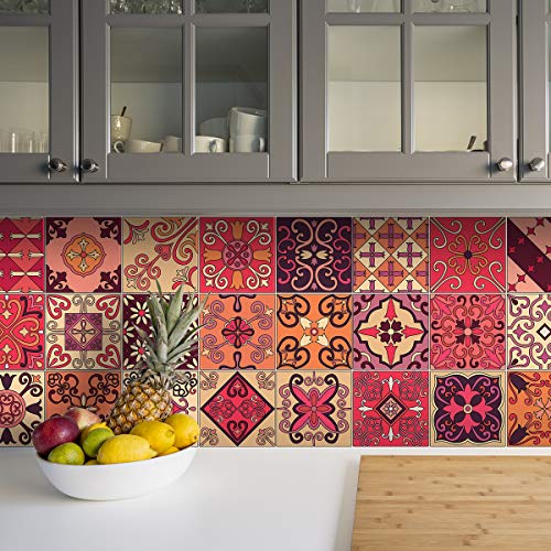 Stickers Carrelage Adhésif - Sticker Autocollant Carreaux de ciment - Décoration Murale Stickers Tiles pour Salle de Bain et Cuisine - Carreaux de ciment adhésif mural - 10 x 10 cm - 9 pièces Cover