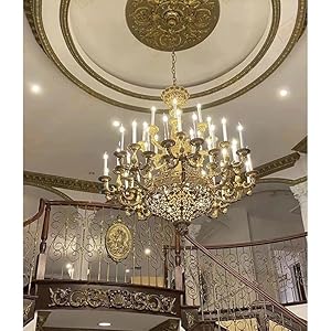 Luxury Brass Chandelier Gold 48-Light Oversize Candle Pendant High Ceiling Light Fixture E14 Base Antique Hanging Lamp Decoration Lighting for Hallway Entry Dinning Living Room Bedroom