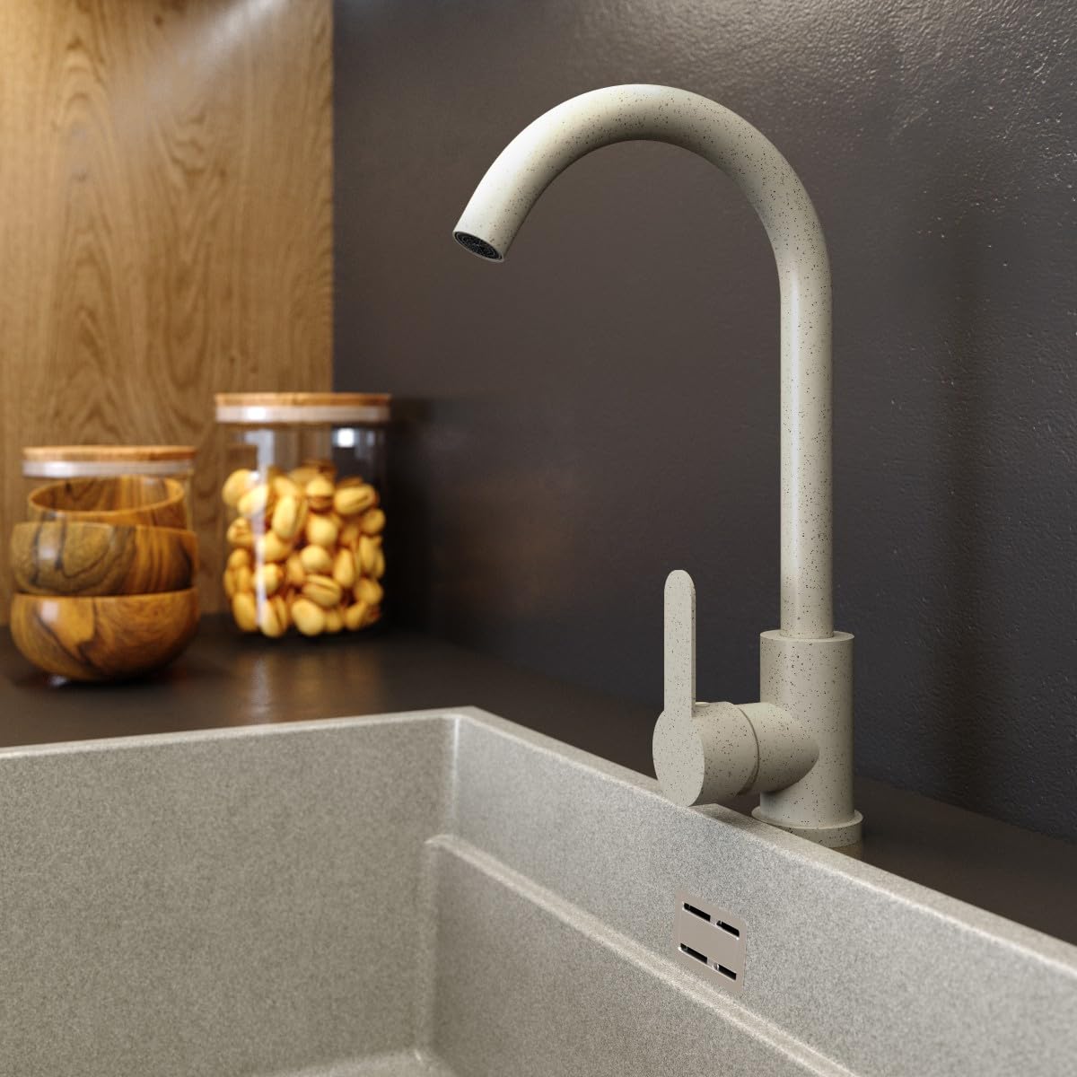 Granitan PRESTIGE - Rubinetto da cucina con beccuccio girevole a 360°, rubinetto ad alta pressione, miscelatore per cucina con testa in ceramica, colore beige