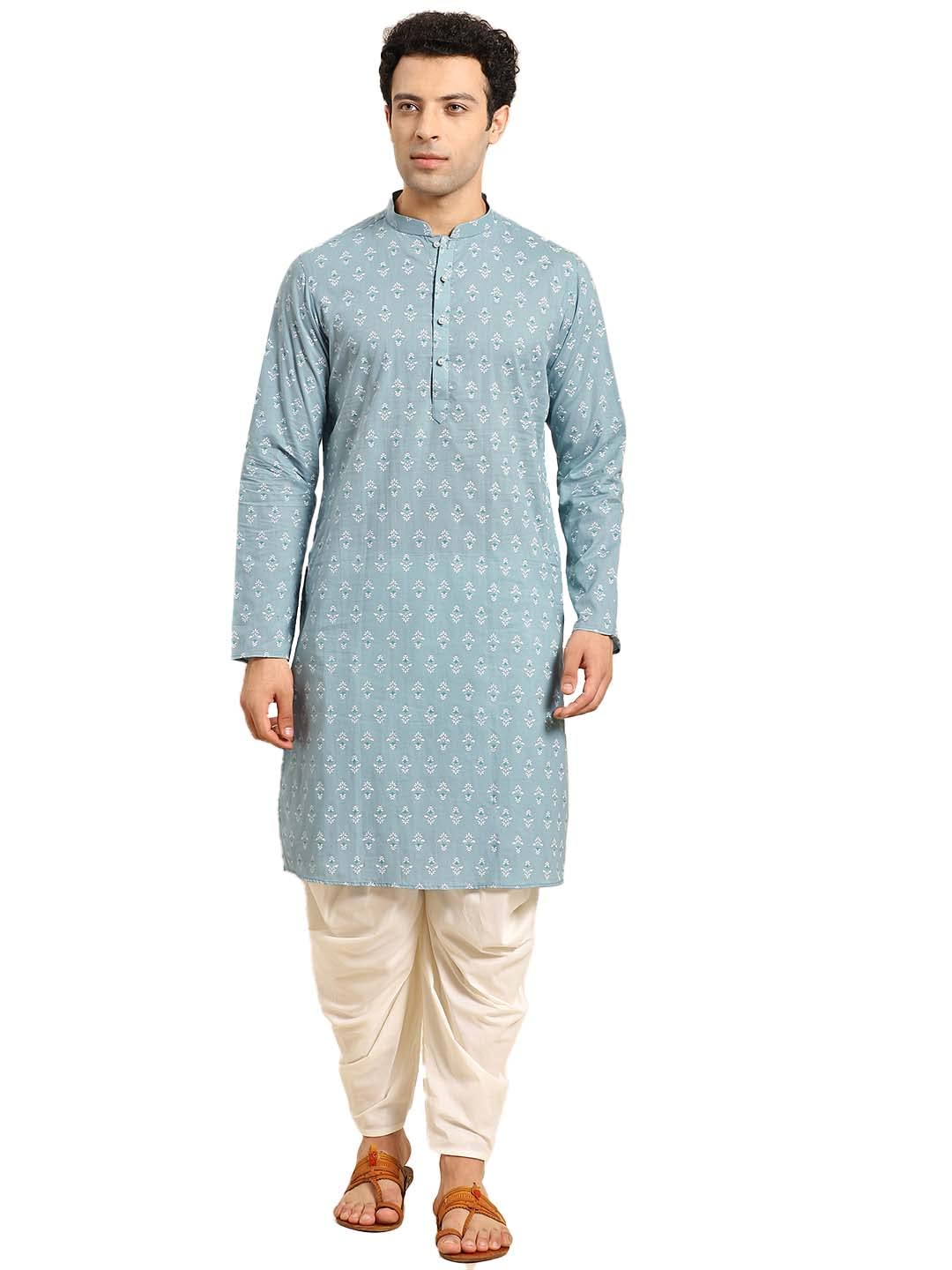 Men’s Blue Cotton Regular Fit Solid Kurta | Festive Ethnic Kurta