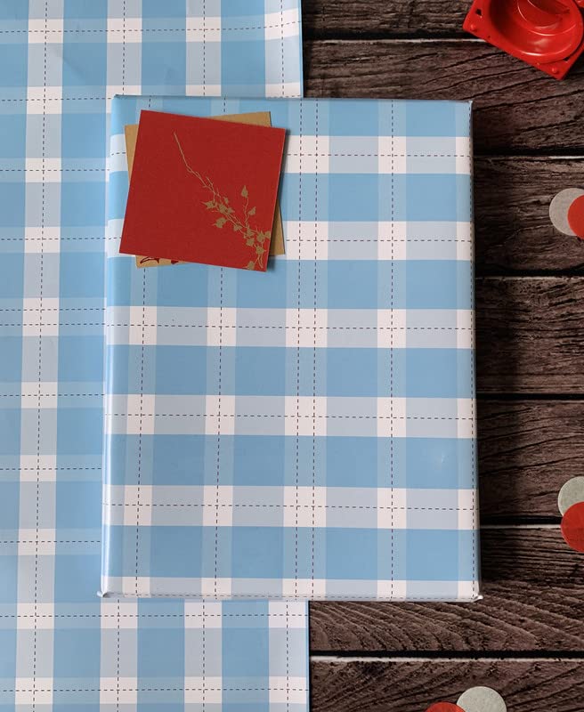 Dovetail Tiffany Square Gift Wrapping Paper – Pack of 4 Sheets (29 x 19 in) | Soft Blue Gingham Check Design for Birthdays, Return Gifts, Party Favors and More-image-39