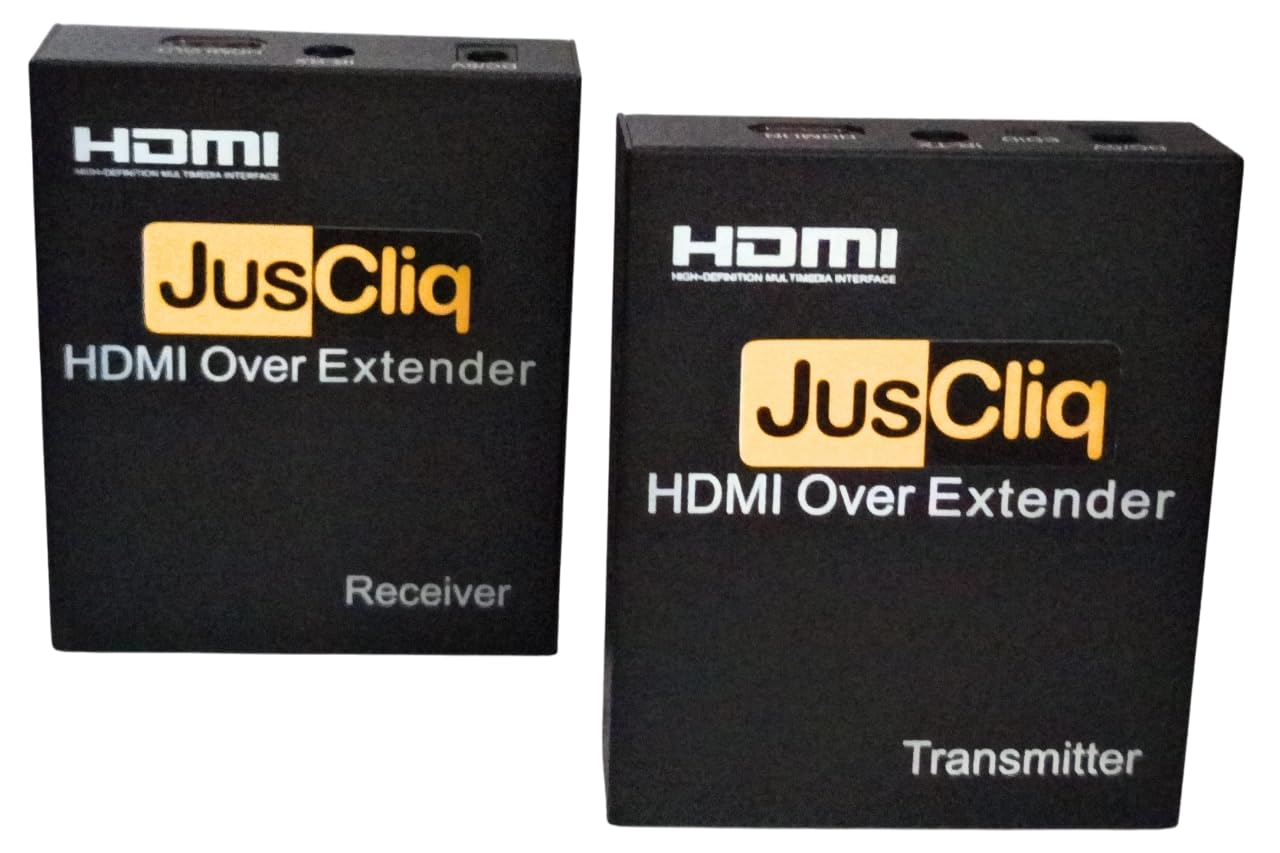 JusCliq HDMI Extender 150m Over Cat5e/6 Uncompressed Full HD 1080p 60Hz Over Ethernet Cable Up to 495Ft, Support IR Remote Control and HDMI Loop Out- BLACK-image-5