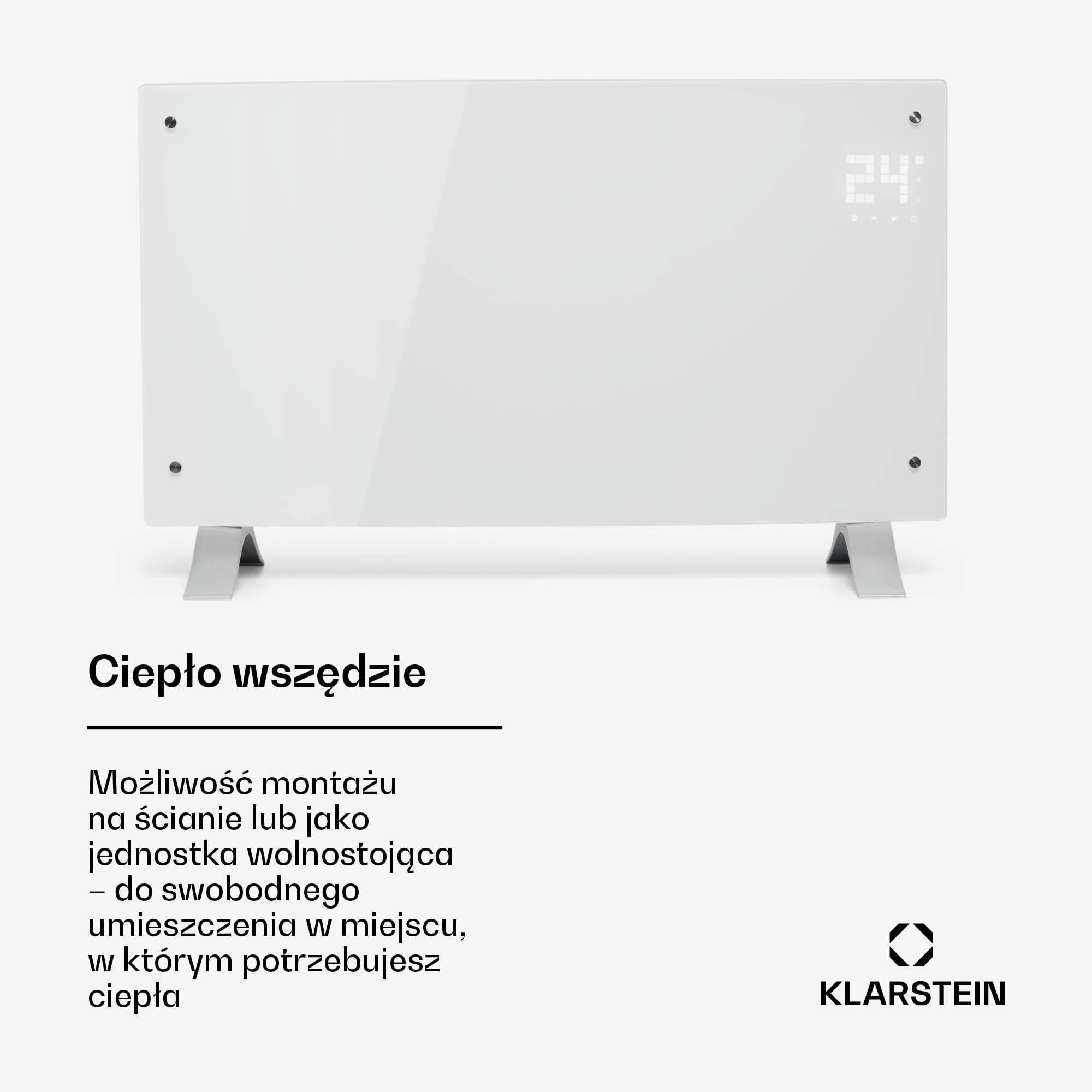 Klarstein Grzejnik elektryczny, Grzejnik konwektorowy wolnostojący lub ścienny, Energooszczędny, Sterowanie aplikacją, Cichy elektryczny, Wolnostojący z termostatem, 2000 W