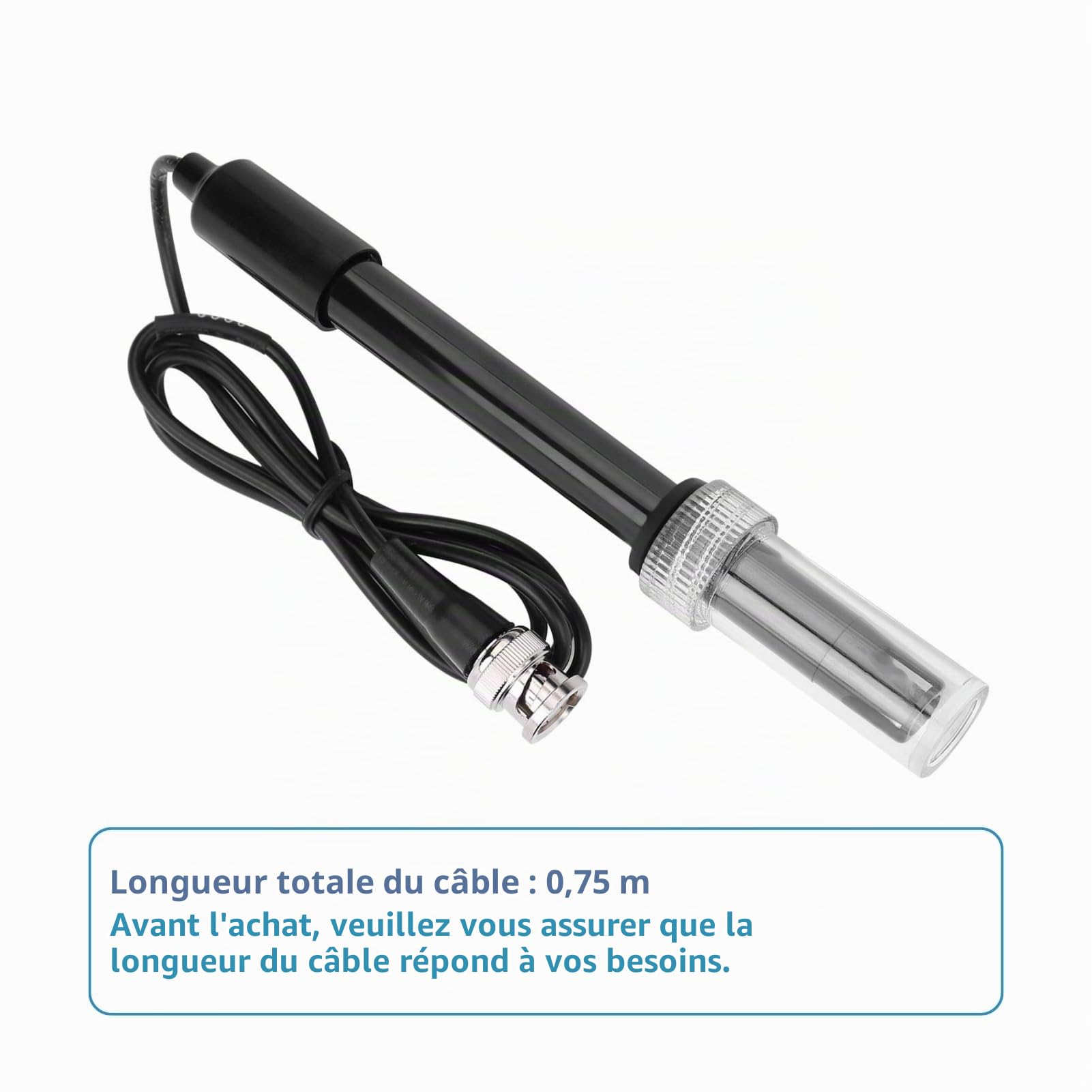 Jadeshay Sonde Ph Piscine,0-14 PH pH Électrode avec BNC Prise Sonde 75cm Câble, Sonde Ph pour Piscine, Aquariums et Spas