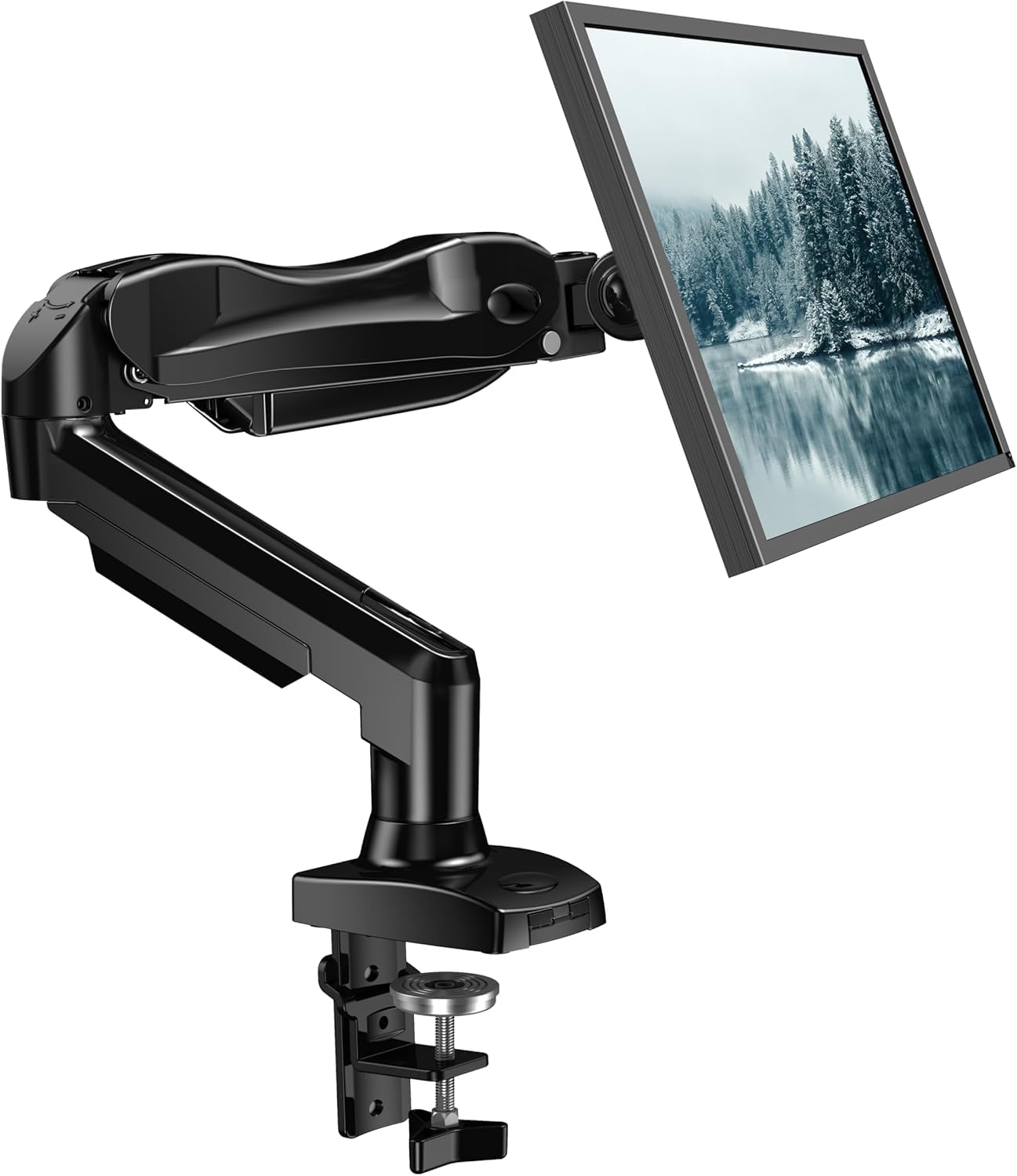 HUANUO Single Monitor Mount, 13 to 32 Inch Pneumatic Spring Monitor Arm, Adjustable Monitor Stand, Vesa Mount with Clamp and Grommet Base - Fits 4.4 to 19.8lbs LCD Computer Monitors