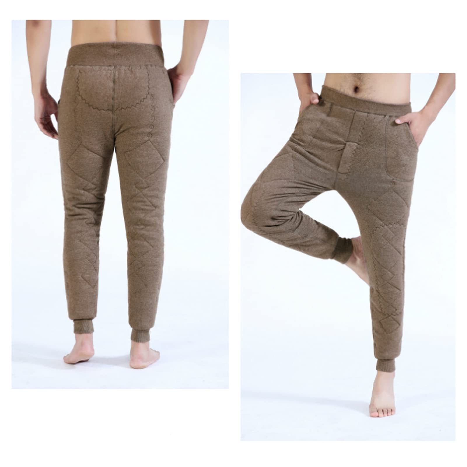 Pantaloni da uomo in pile termico a doppio strato intimo elastico a vita alta pesante inverno caldo foderato lungo Johns leggings pantaloni della tuta pantaloni base Jogger camel-XL