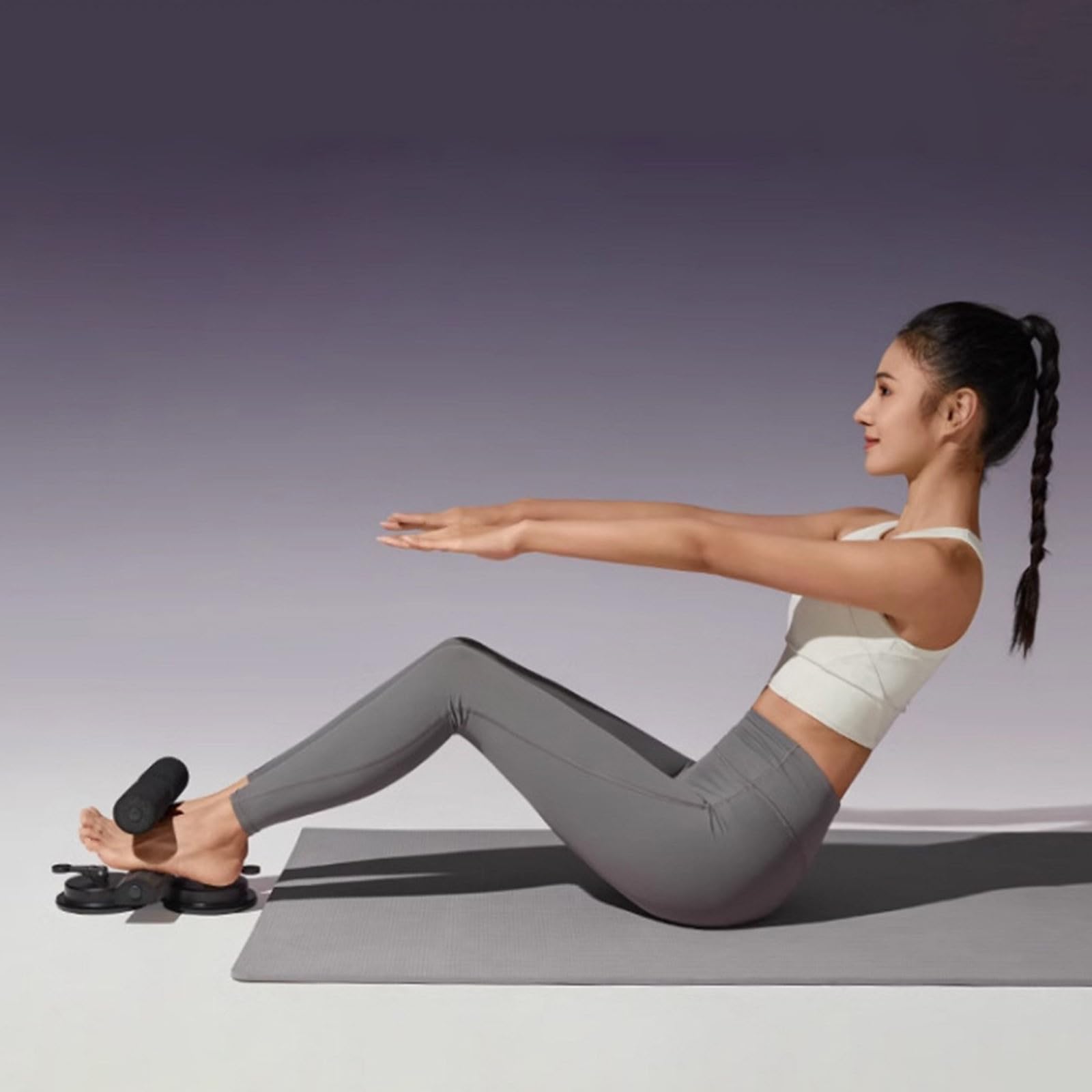 Sit-up-Assistent-Stange mit Widerstandsband, Bauchkerntraining, Sit-Up-Fußhalter mit zwei Saugnäpfen, Heim-Fitnessgerät