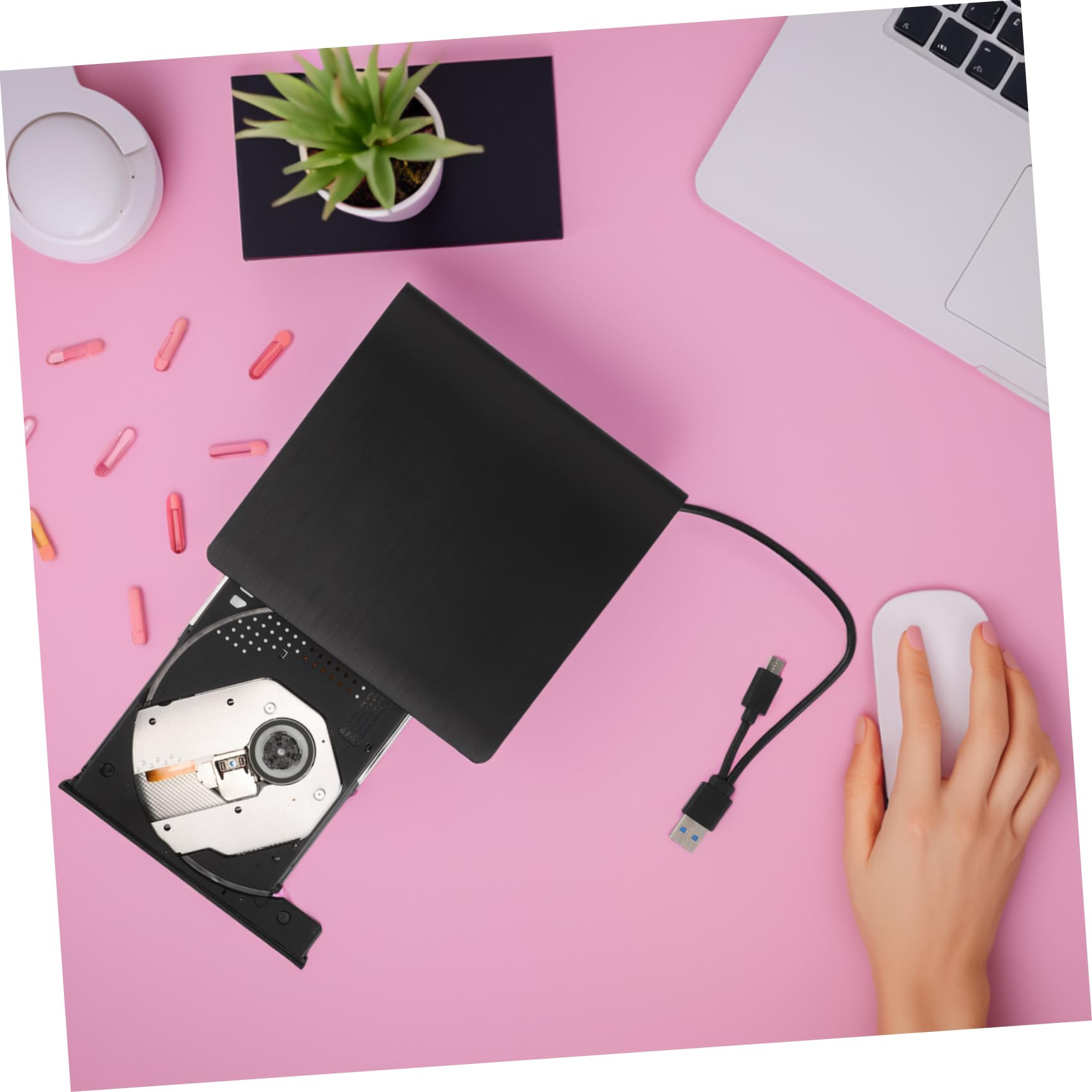 POPETPOP Masterizzatore Dvd Esterno USB Type-c per Desktop e Tablet Nero | Lettura CD e Dvd, Trasferimento Dati Veloce, Plug And Play, Struttura in Plastica e Metallo