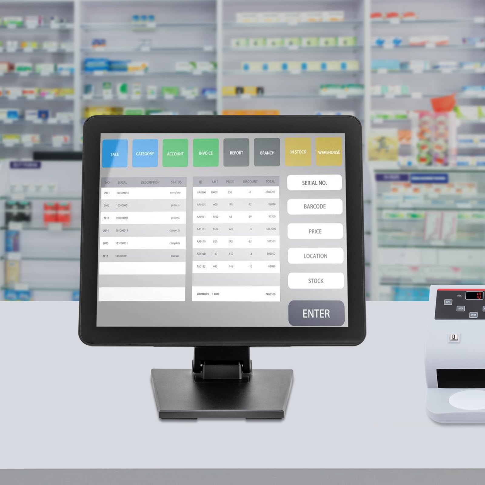 Caisse Enregistreuse Intelligente Électronique, Compatible avec Win7/8/10, Android, Raspberry Pi, Système Linux, Mode Tactile 10 Points, Équipée de Plusieurs Interfaces, Écran LCD, Noir