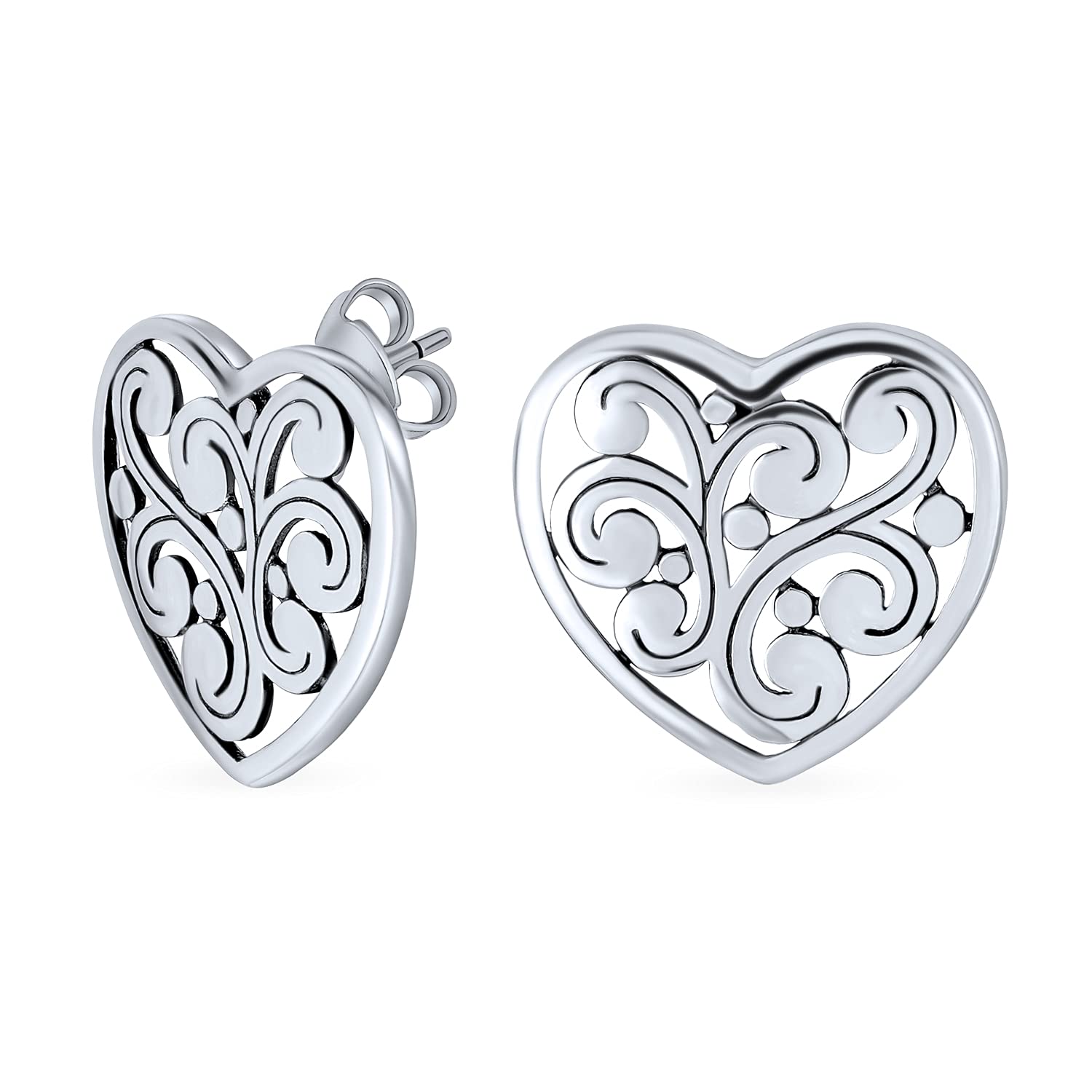 Open Lightweight Clover Flower Filigree Multi Heart Shape Puff Hearts Drop Dangle Earrings For Women Teens Oxidized .925 Sterling Silver Lever back