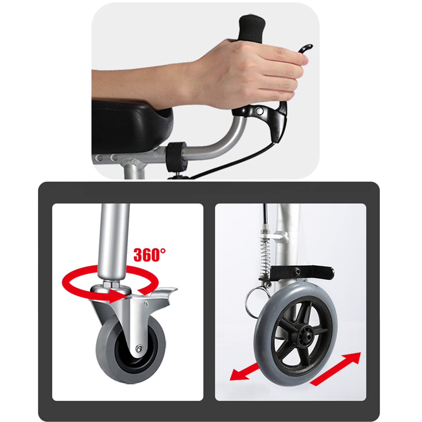 HMTE Andador de antebrazo Andador para Ancianos Aleación de Aluminio Ligero y Plegable Altura Ajustable con Freno de Mano y Asiento Uso en Interiores y Exteriores