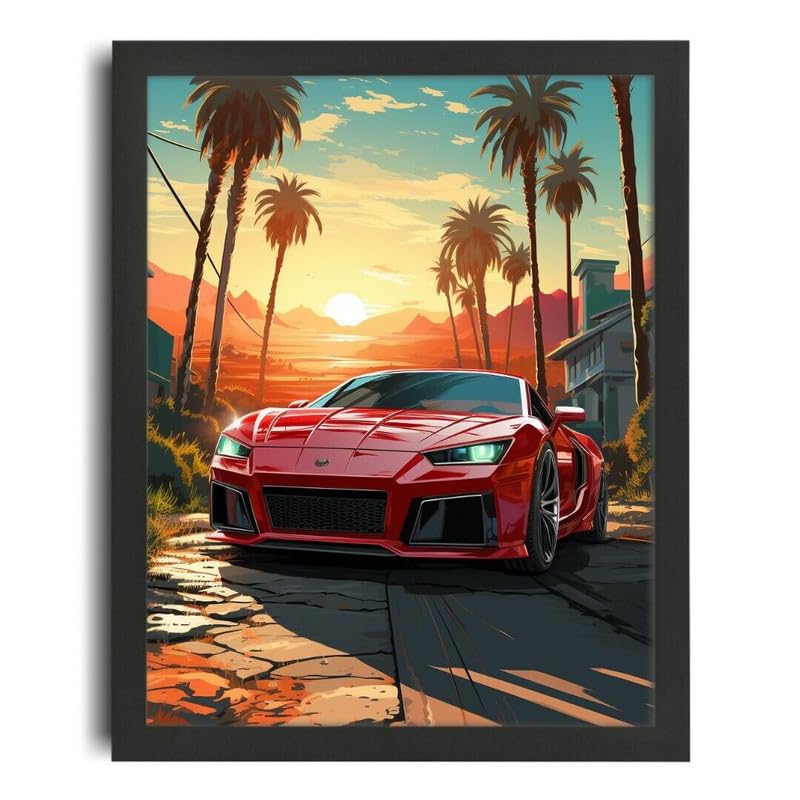 GTA Poster GTA Wall Art For Gaming Room GTA Print Red Sports Car Art Gamer Gift Poster A4 -...