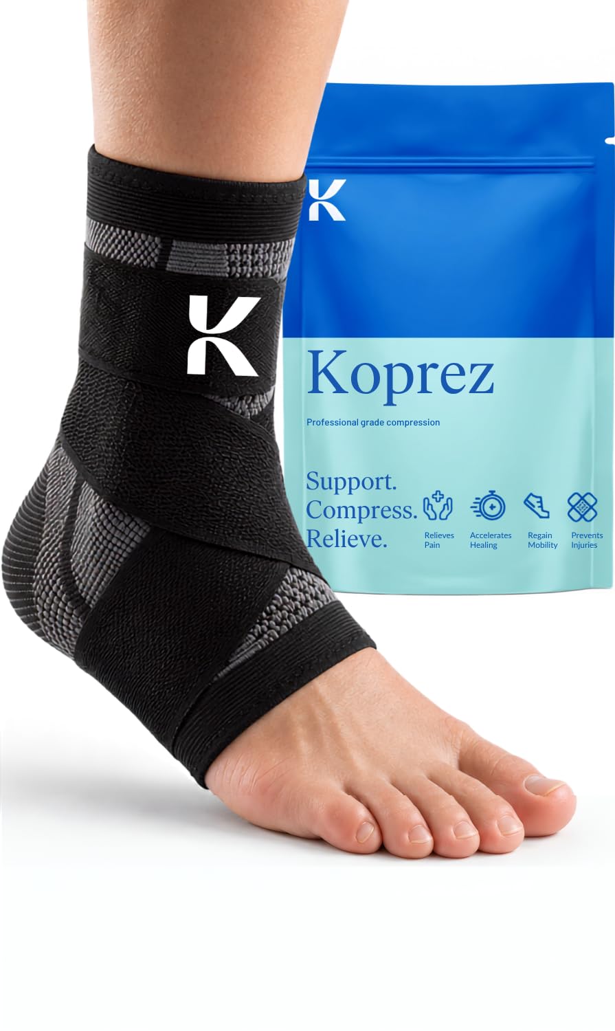 Photo 1 of Koprez Ankle Compression Sleeve & Brace for Plantar Fasciitis Relief