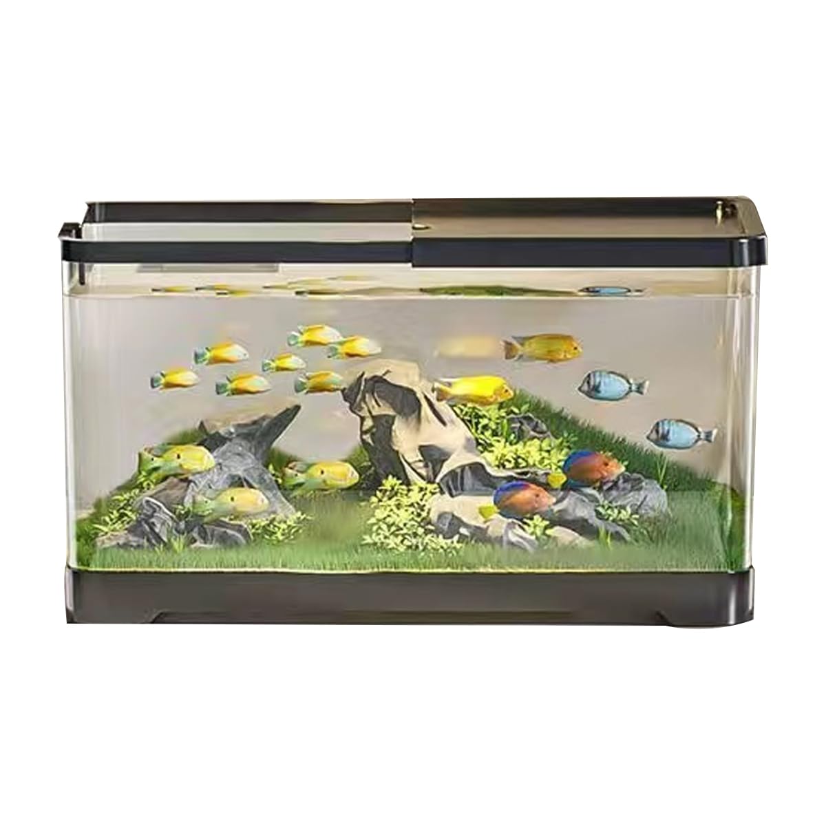 Acuario pequeño,pecera Starter, Estuche de plástico Extra Transparente: pecera for Peces de Colores o como pecera for Tortugas acuáticas con Orificio de Drenaje en el Fondo, Grande