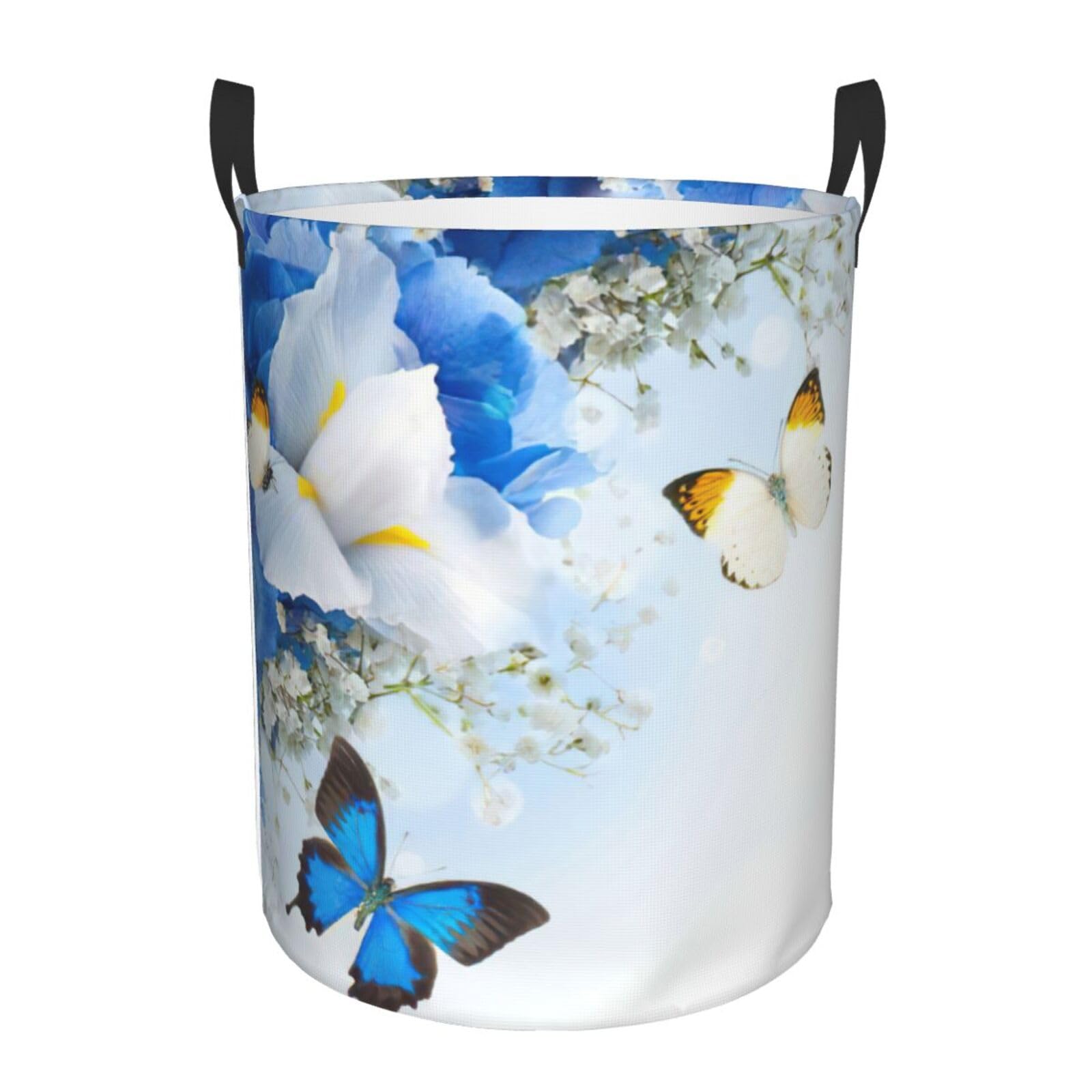 Panier à linge haut avec imprimé fleurs et papillons pour chambre