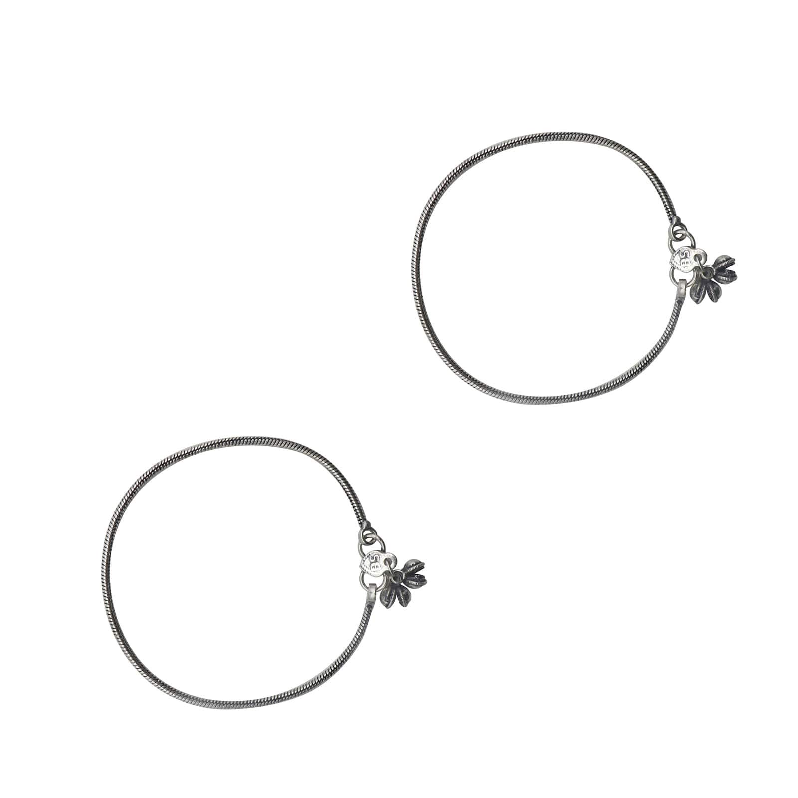 Single Line Silver Oxidized Ghungroo Anklets For Women-image-6