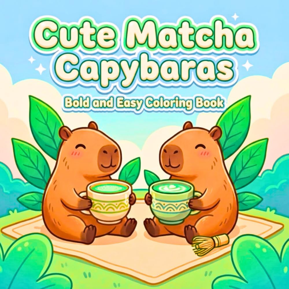 Cute Matcha Capybaras: Bold and Easy Matcha Coloring Book with Kawaii Capybaras, Matcha Tea Scenes and Relaxing Designs