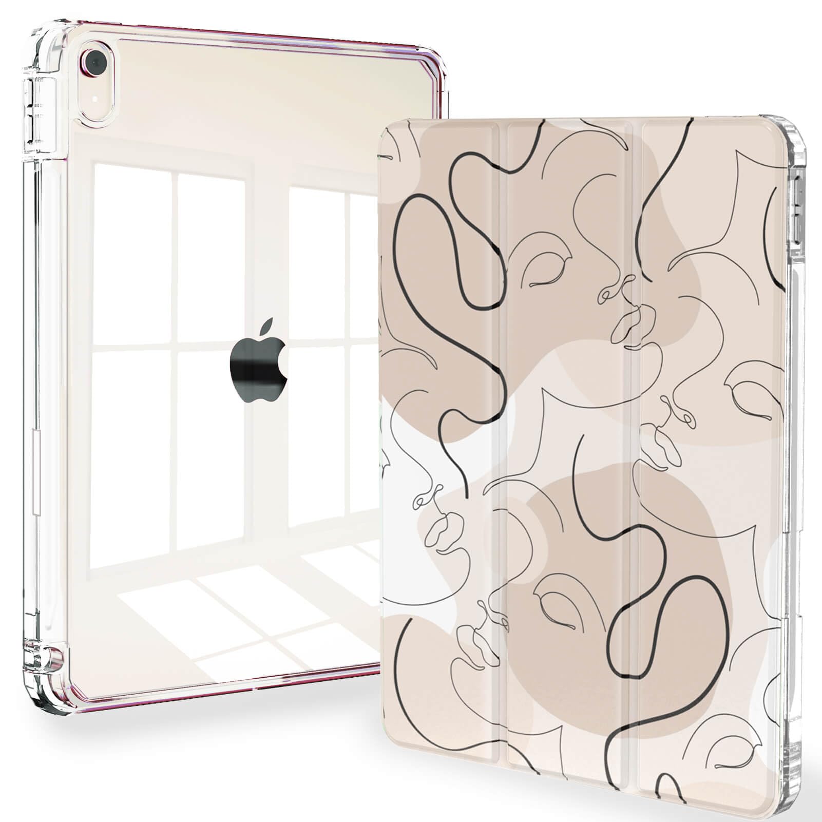 Feams Slim Case for iPad Air 11-inch M3 2025 / M2 2024, iPad Air 5th Generation 2022 / iPad Air 4th Generation 2020 10.9 Inch Case Clear Back with Pencil Holder & Auto Sleep, Abstract Line Art