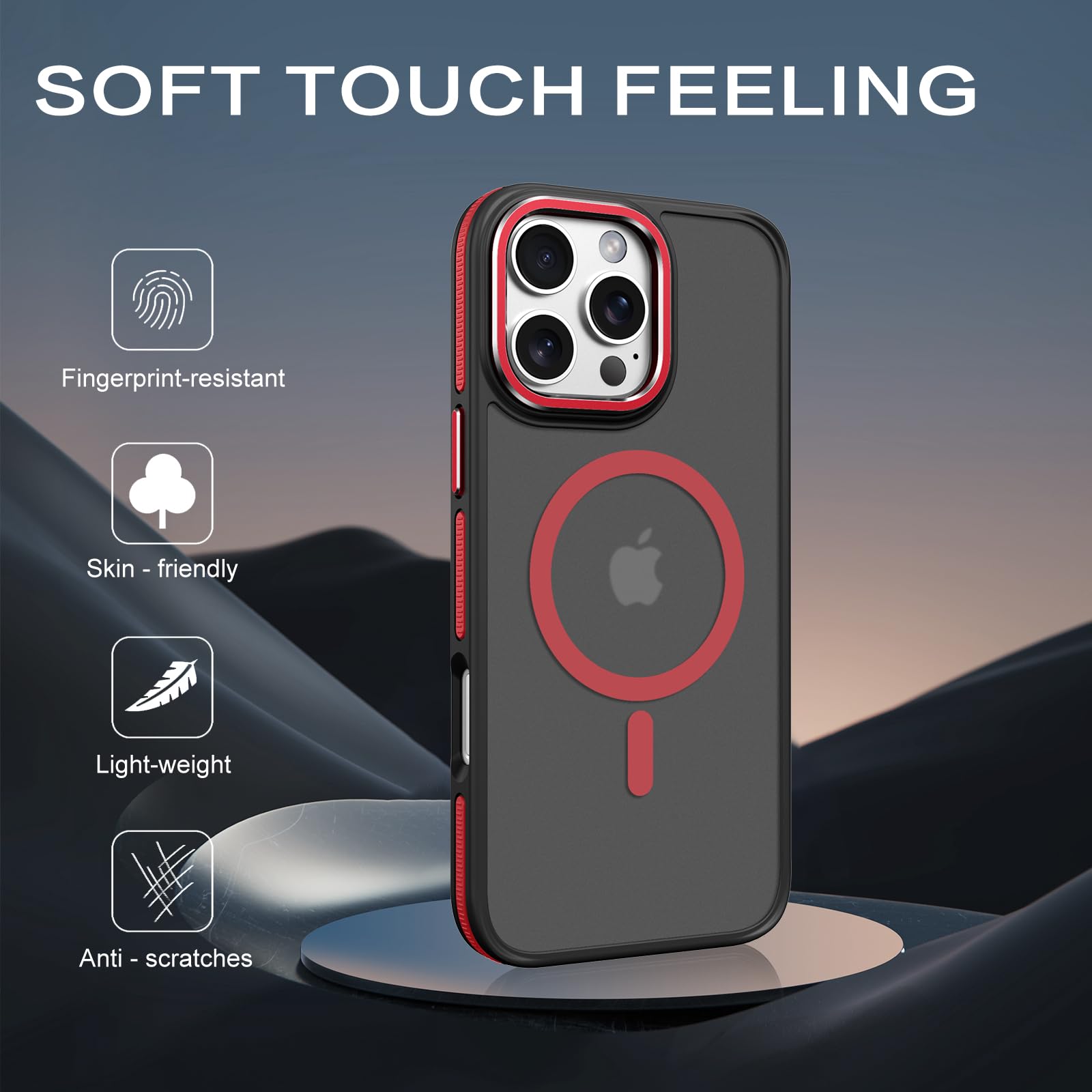 GaoBao Cover per iPhone 16 Pro Max 6,9 [Compatibile con Magsafe] Custodia Opaco Magnetica Sottile e Traslucida, Protezione Antiurto e Antigoccia, Protettiva Anti-Impronta (Rosso