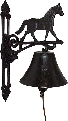 NACH Campana de cena y timbre de hierro fundido rústico negro montado en la pared, caballo, 4.5 x 6.3 x 10.2 pulgadas, JS-90-085