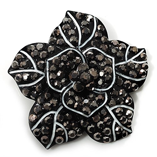 Preisvergleich Produktbild Unbekannt Schwarze Blumen Brosche mit Strass (Kanonenbronze)