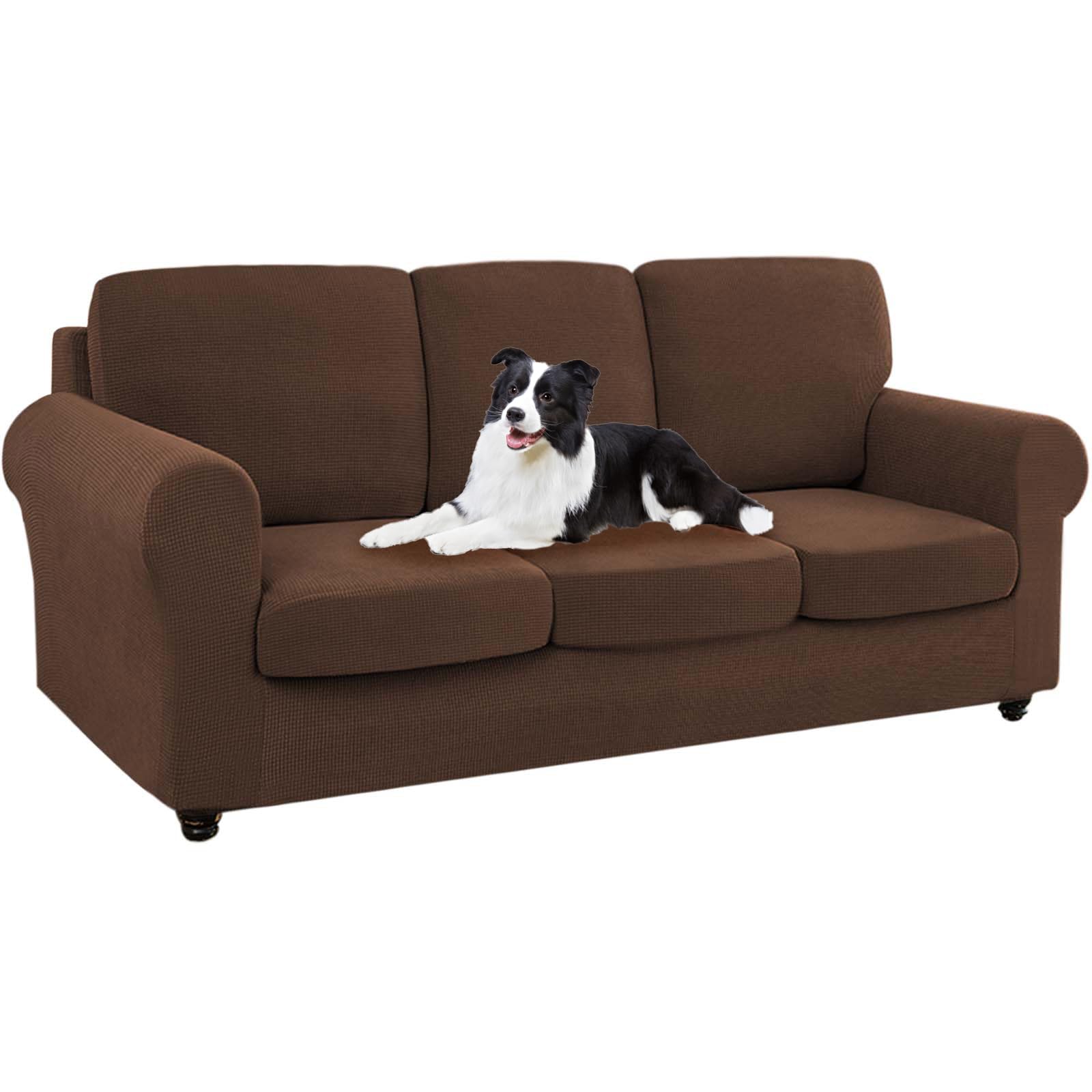 SYLC Ektorp Sofa Cover with Seat Cushions Covers and Backrests Covers Sofa Covers Stylish Stretch Jacquard Couch Slipcover Protector (Brown,LSofa+3 L Seats+3 L Backs)