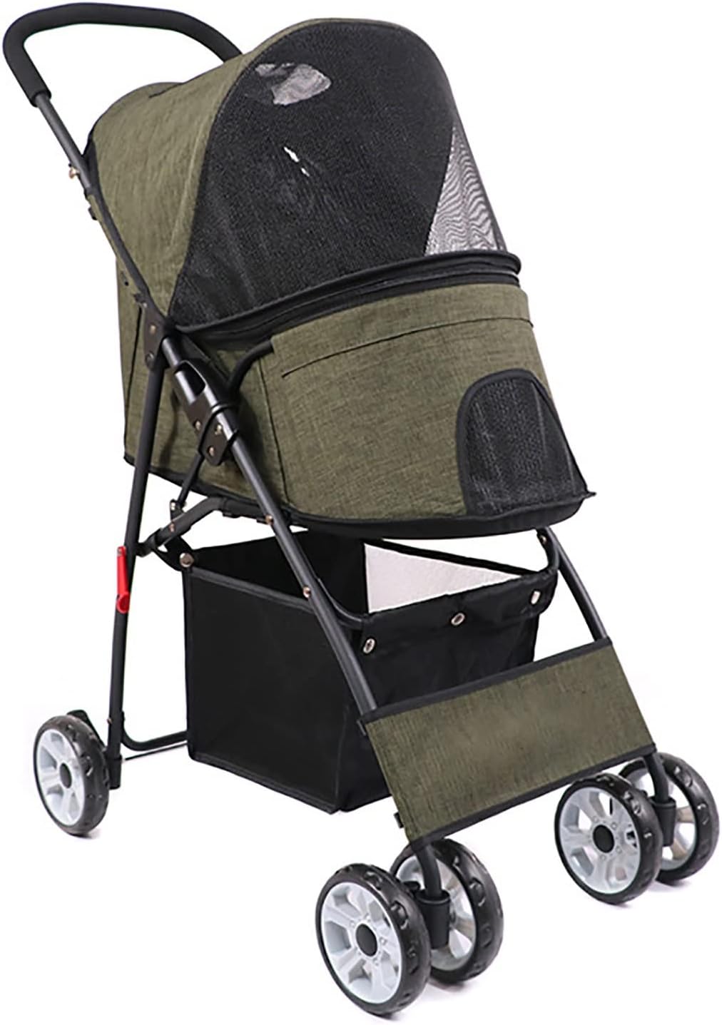 Pet Stroller Folding Travel Carrier Cart for Medium Small Dog Lightweight Animal Puppy Stroller with Skylight Storage Basket Cup Holder Storage Tray 40 Pounds (Dark Green)