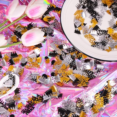 Image of Gold and Black Happy Birthday Confetti, 3000 Pcs Birthday Cake Table Metallic Foil Confetti Party Table Decor for Party, Baby Shower, DIY Arts and Crafting