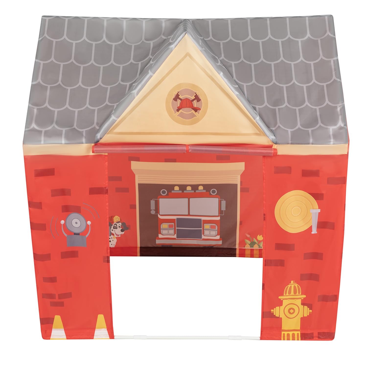 Selonis Spielhaus Spielzelt Feuerwehrhaus Keine Bälle Faltbares Für Kinder Realistisches Design Langlebige Und Sichere Leicht Zu Montieren Drinnen Und Draußen, Rot-Grau