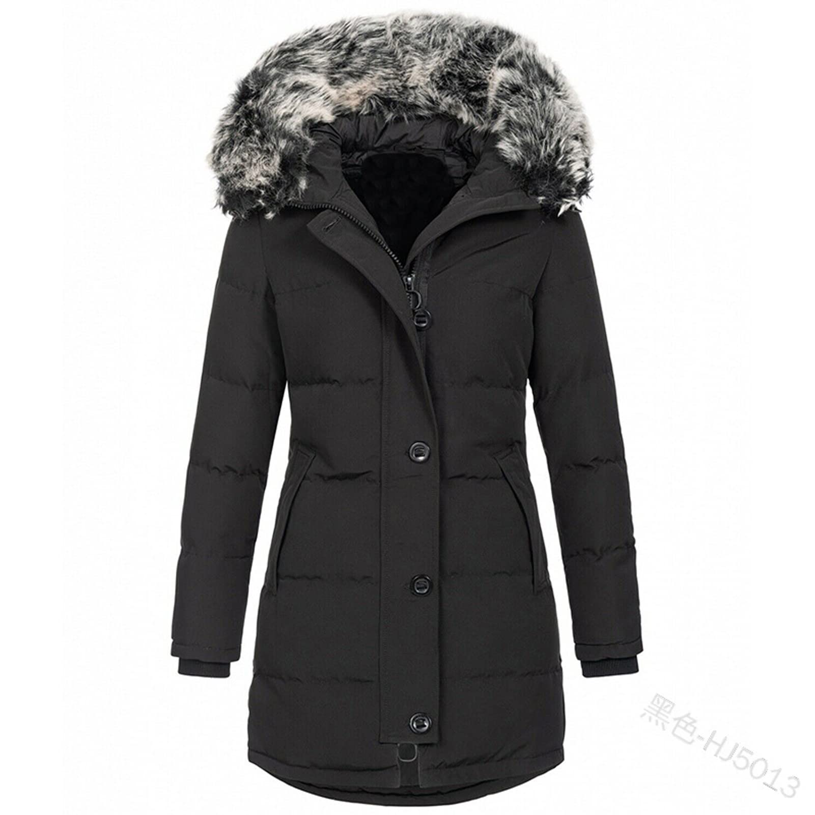 CRMY Cappotto Invernale da Donna in Cotone Caldo Parka Lungo con Cappuccio in Pelliccia Giacca di Transizione Giacca Trapuntata (Color : Black, Size : 3XL)