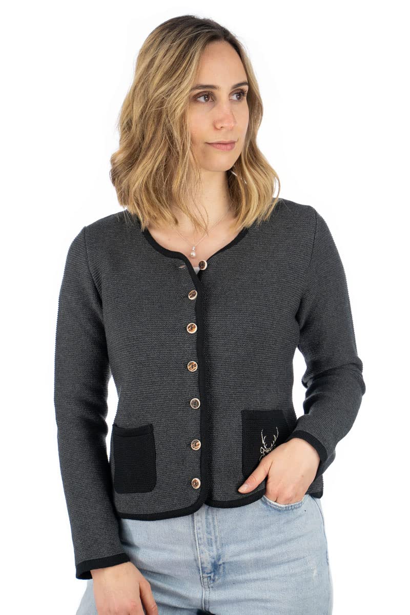 OS Trachten Damen Strickjacke Trachtenjacke Cardigan mit Rundhalsausschnitt Enkeyo