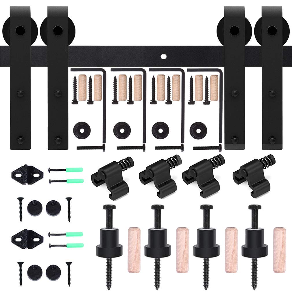 WOLFBIRD 6.6FT/200CM Kit ferramenta per porta scorrevole a soffitto, con staffa a L, sistema di porte robusto e silenzioso, a forma di J nera