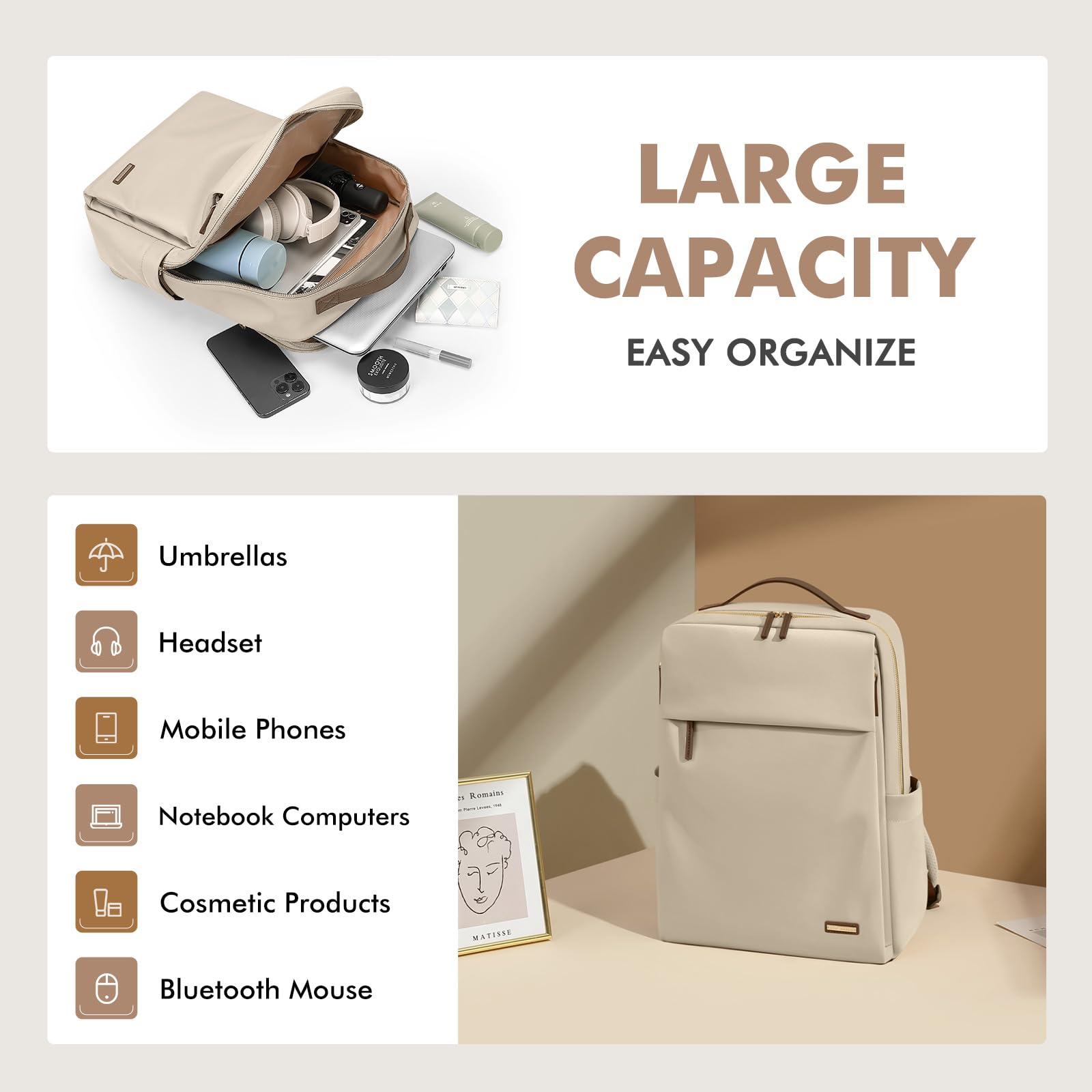 GOLF SUPAGS Zaino per Laptop da Donna Approvato Dalla Compagnia Aerea Zaino Multifunzionale Casual Adatto a Notebook da 15,6 Pollici per il Lavoro, l'università e i Viaggi