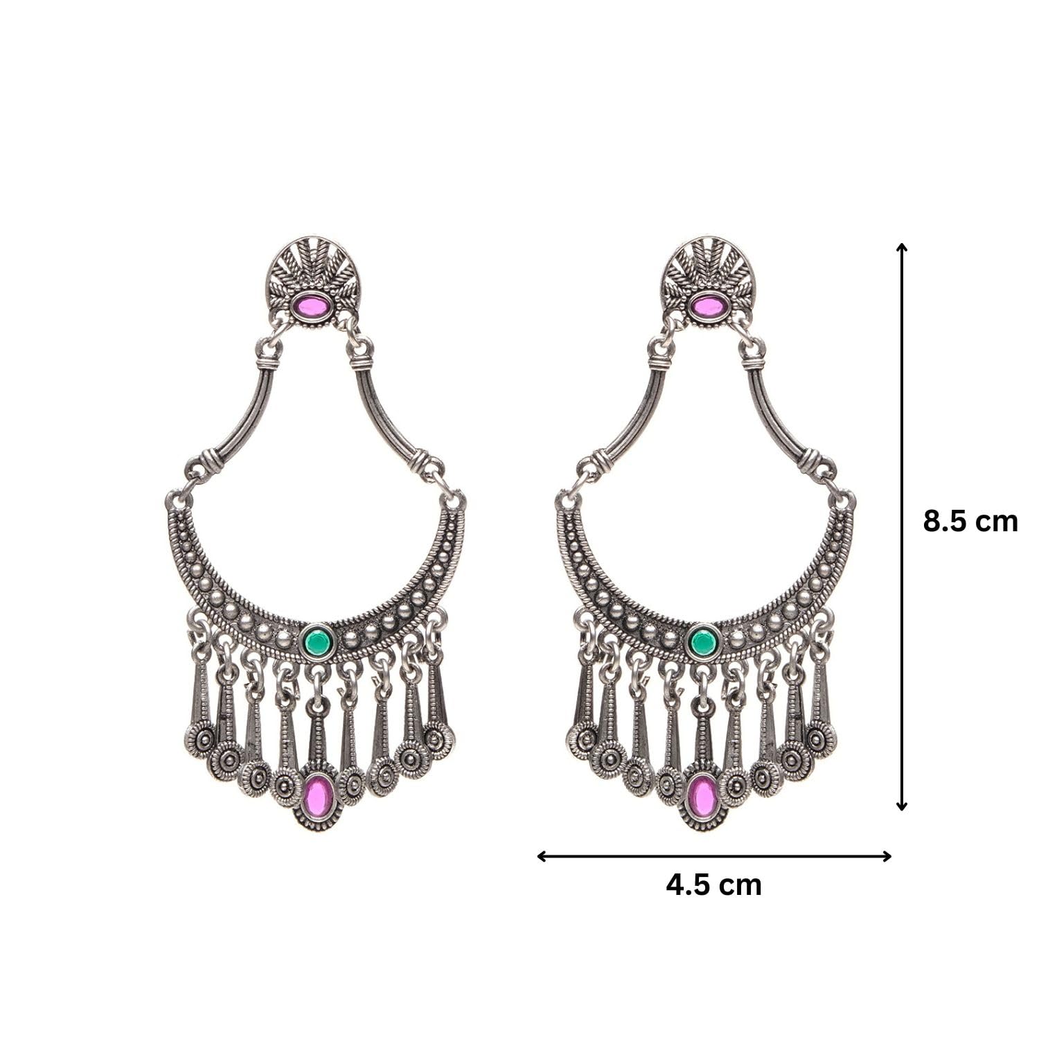 Pranali Silver Oxidised Earrings Anti Tarnish, Light Weight