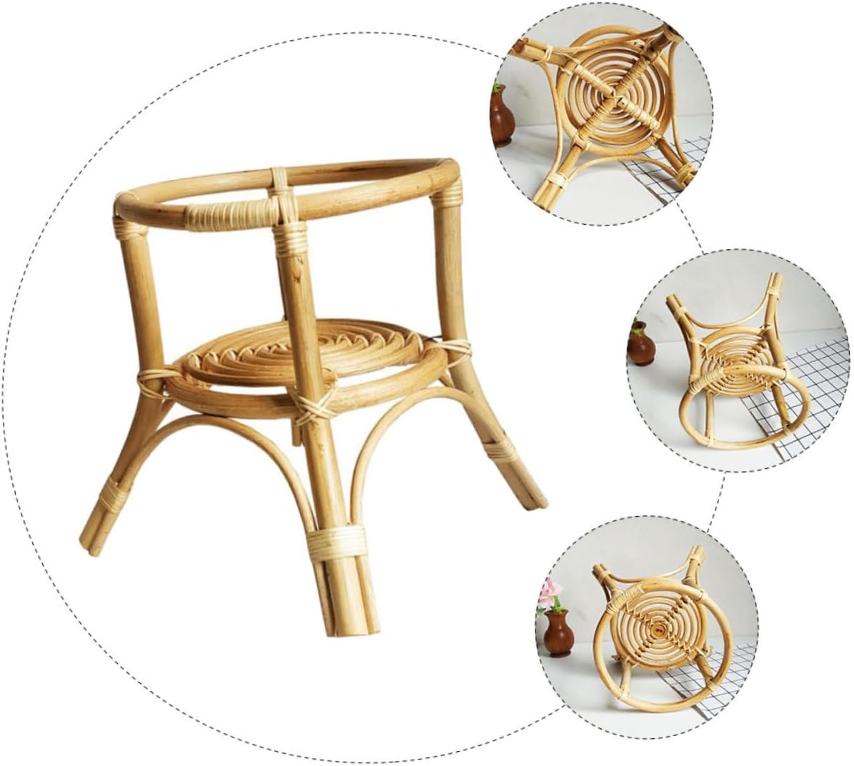 Rattan Craft Plant Stand Indoor Flowerpot Rack Boho Home Decor Sturdy Rattan Weaving Flower Shelf