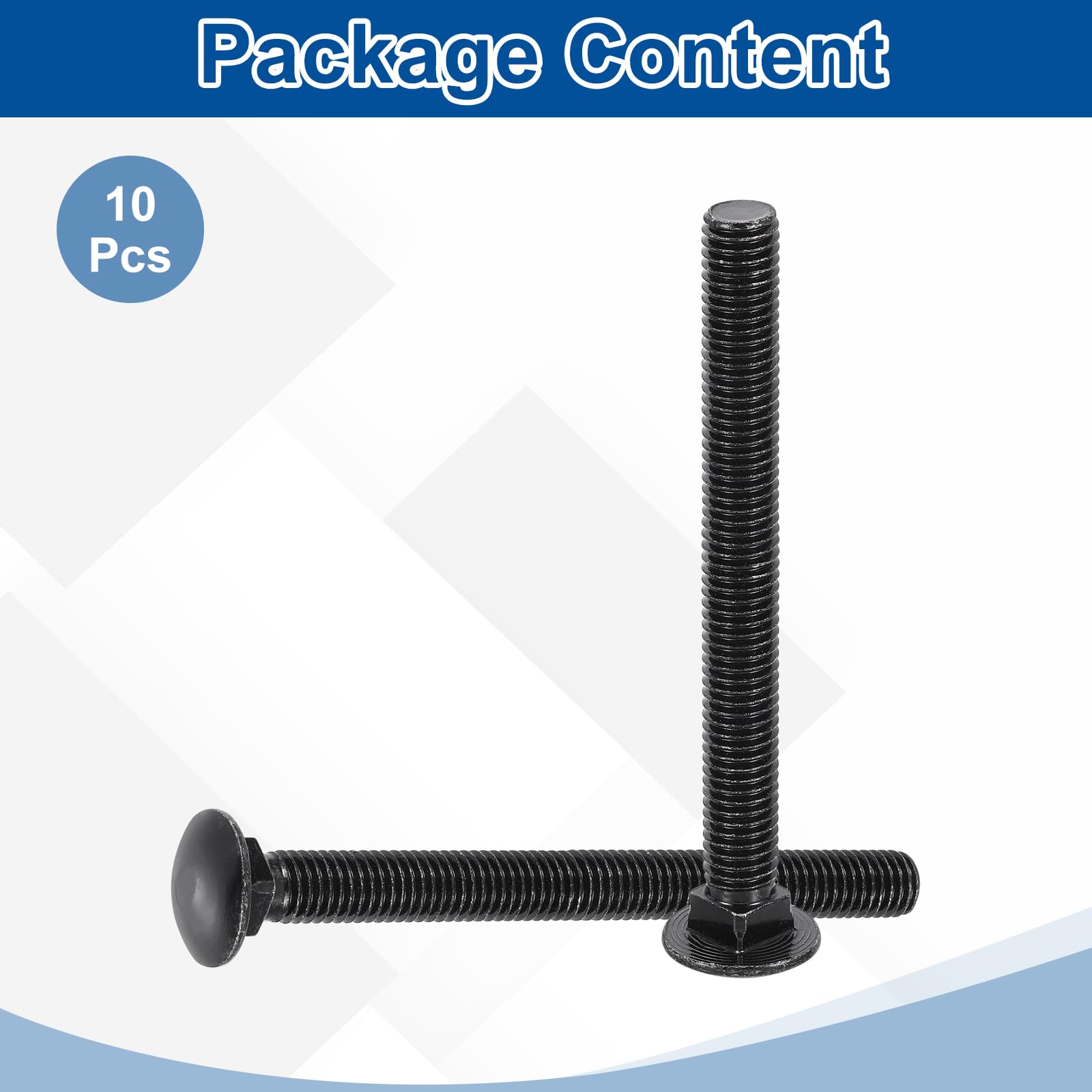 QUARKZMAN 10Pcs Bulloni A Testa Tonda Con Collare Quadrato 1/2"-13x5" Nero